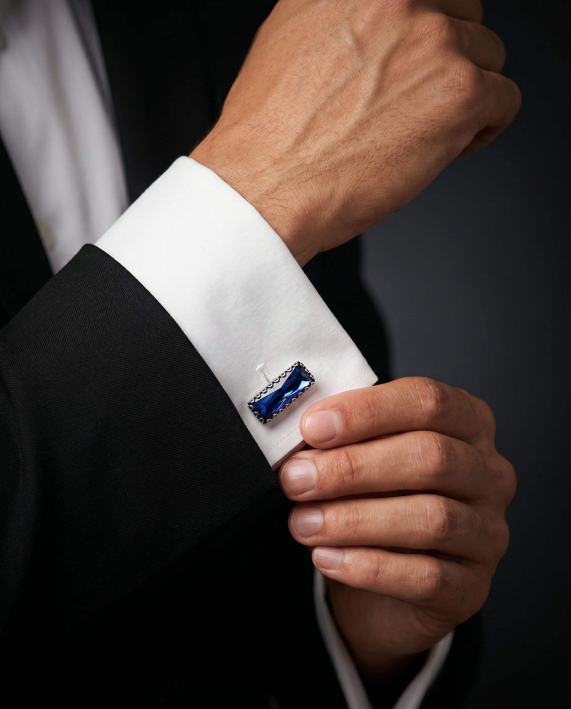 Blue Crystal Circular Border Cufflinks by Tivaaro