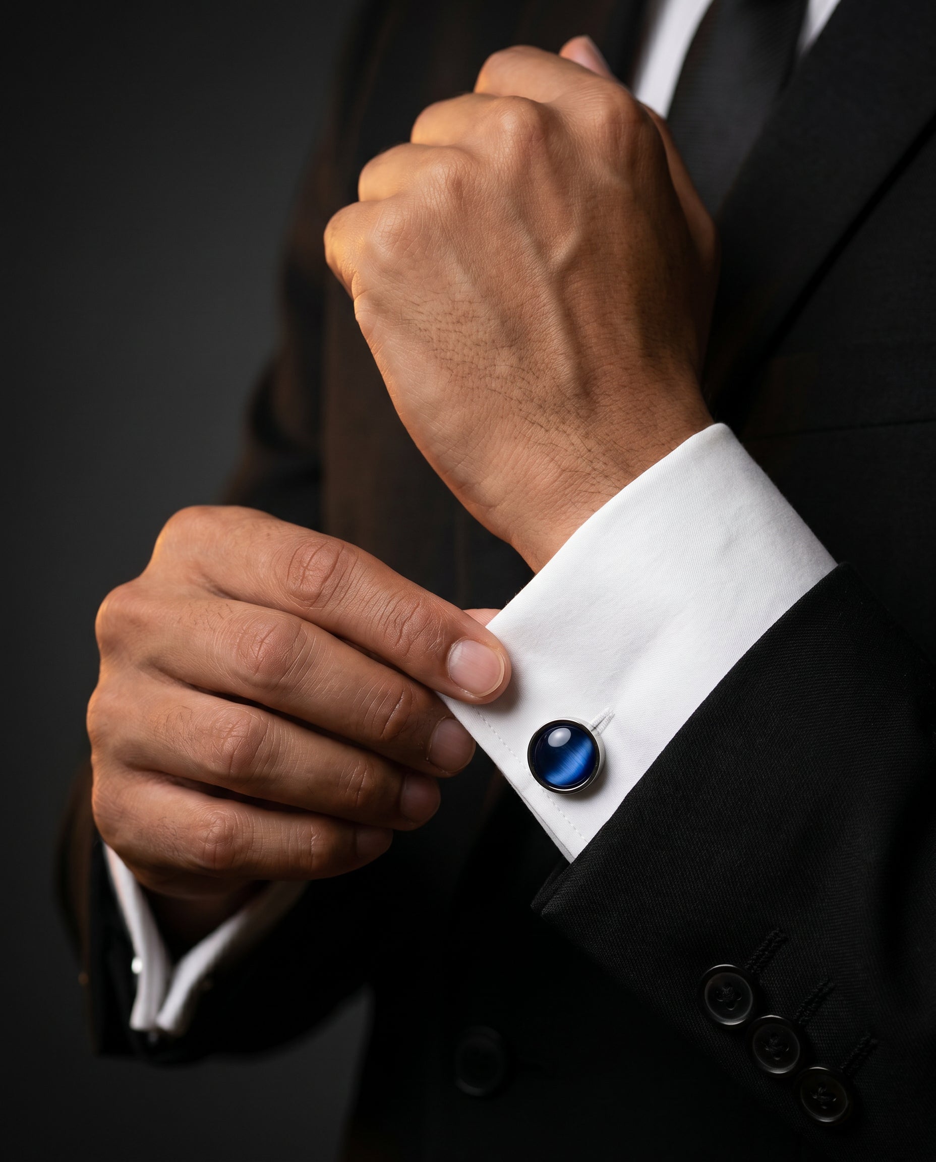 Blue Textured Gemstone-Style Cufflinks by Tivaaro