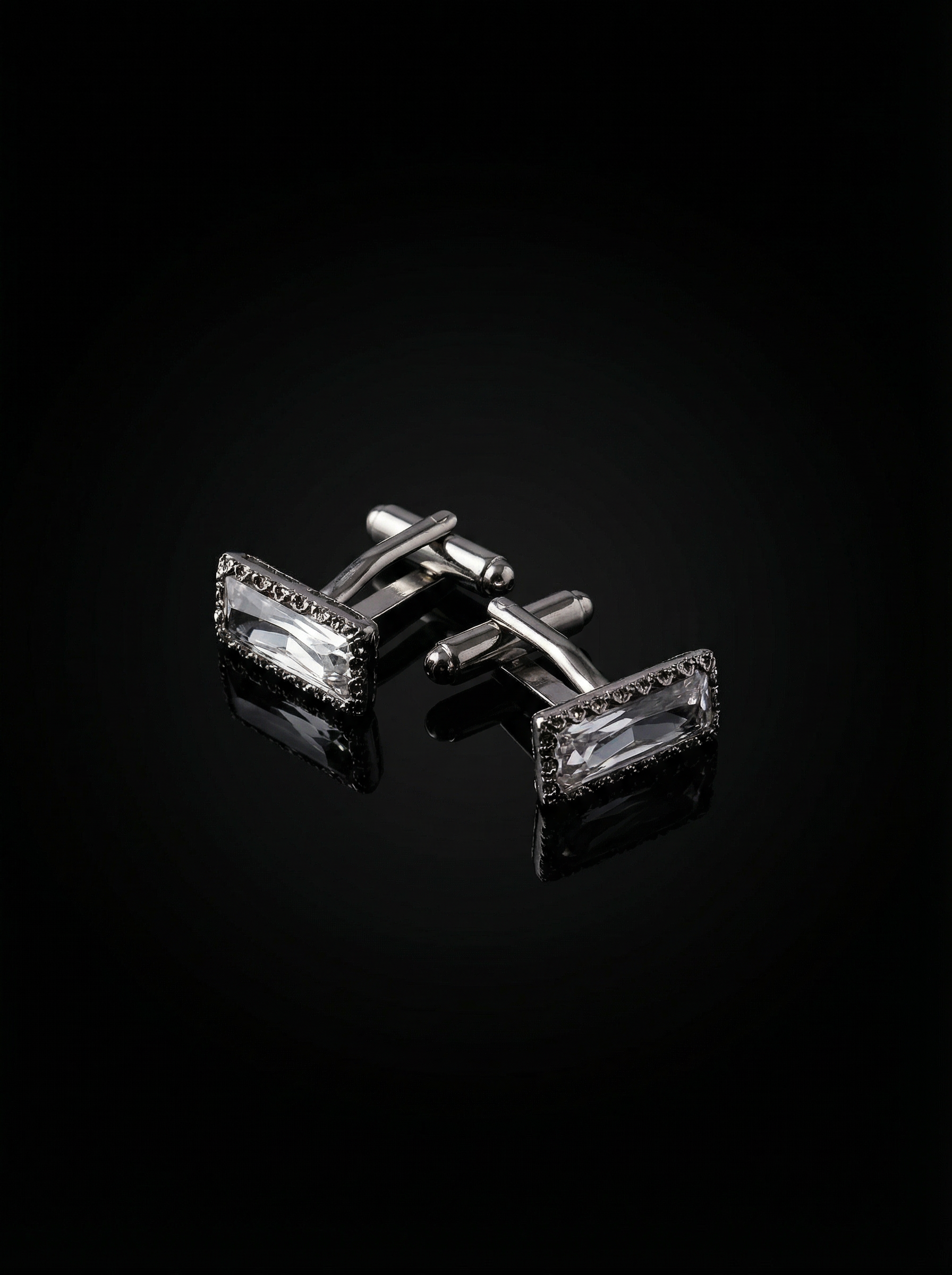Clear Crystal Circular Border Cufflinks Tivaaro
