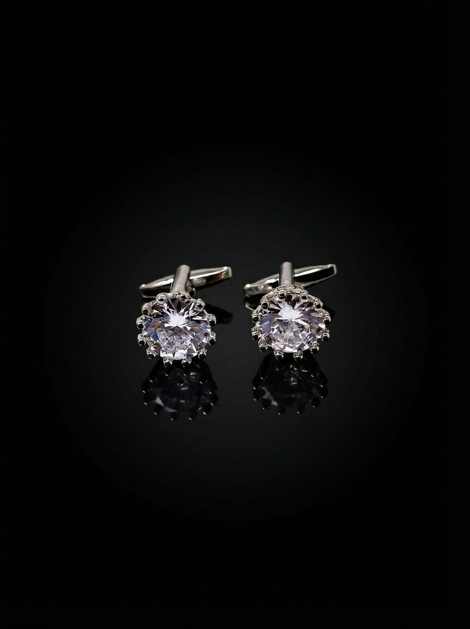 Clear Crystal Solitaire Cufflinks Tivaaro