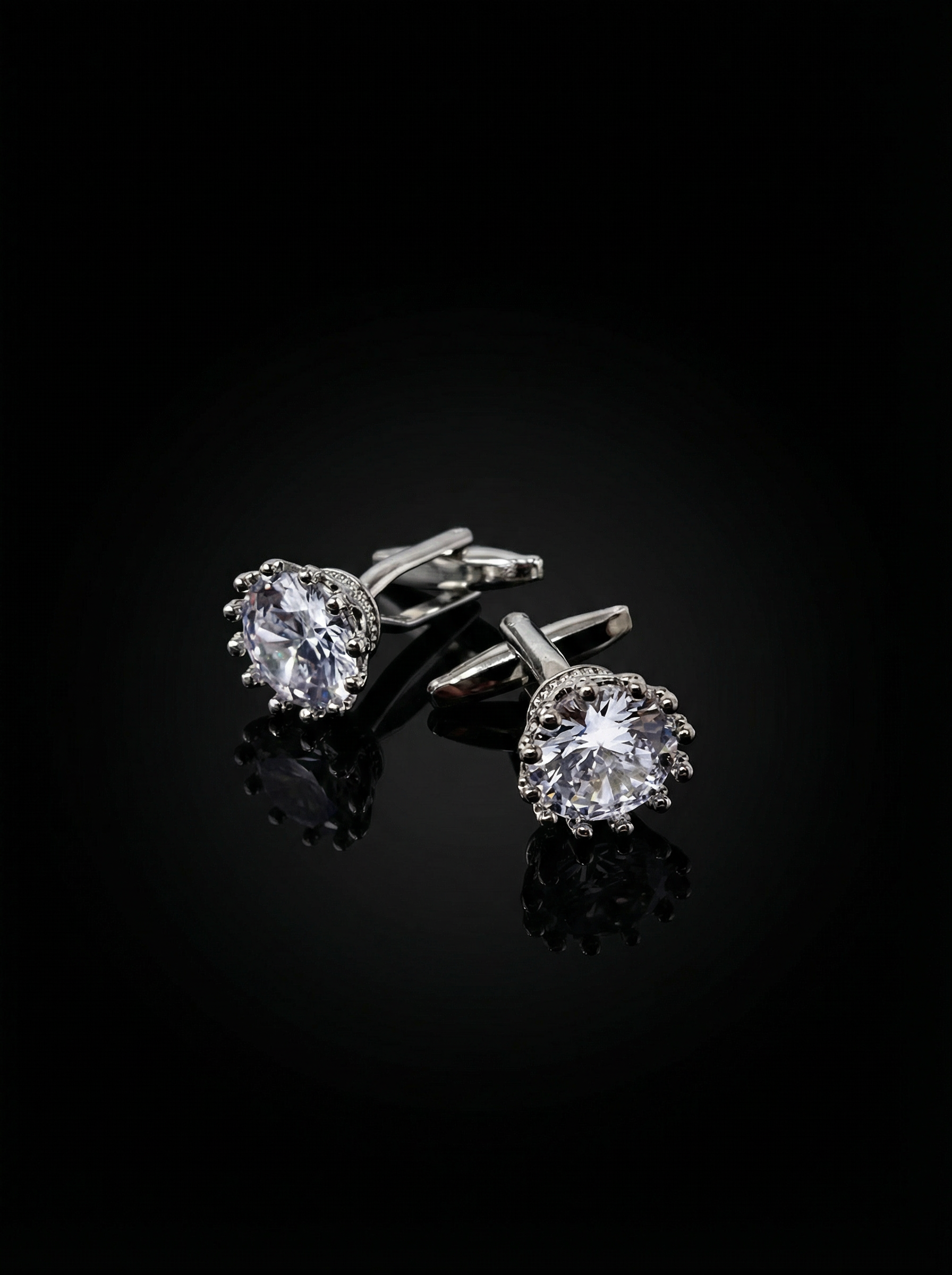 Clear Crystal Solitaire Cufflinks Tivaaro