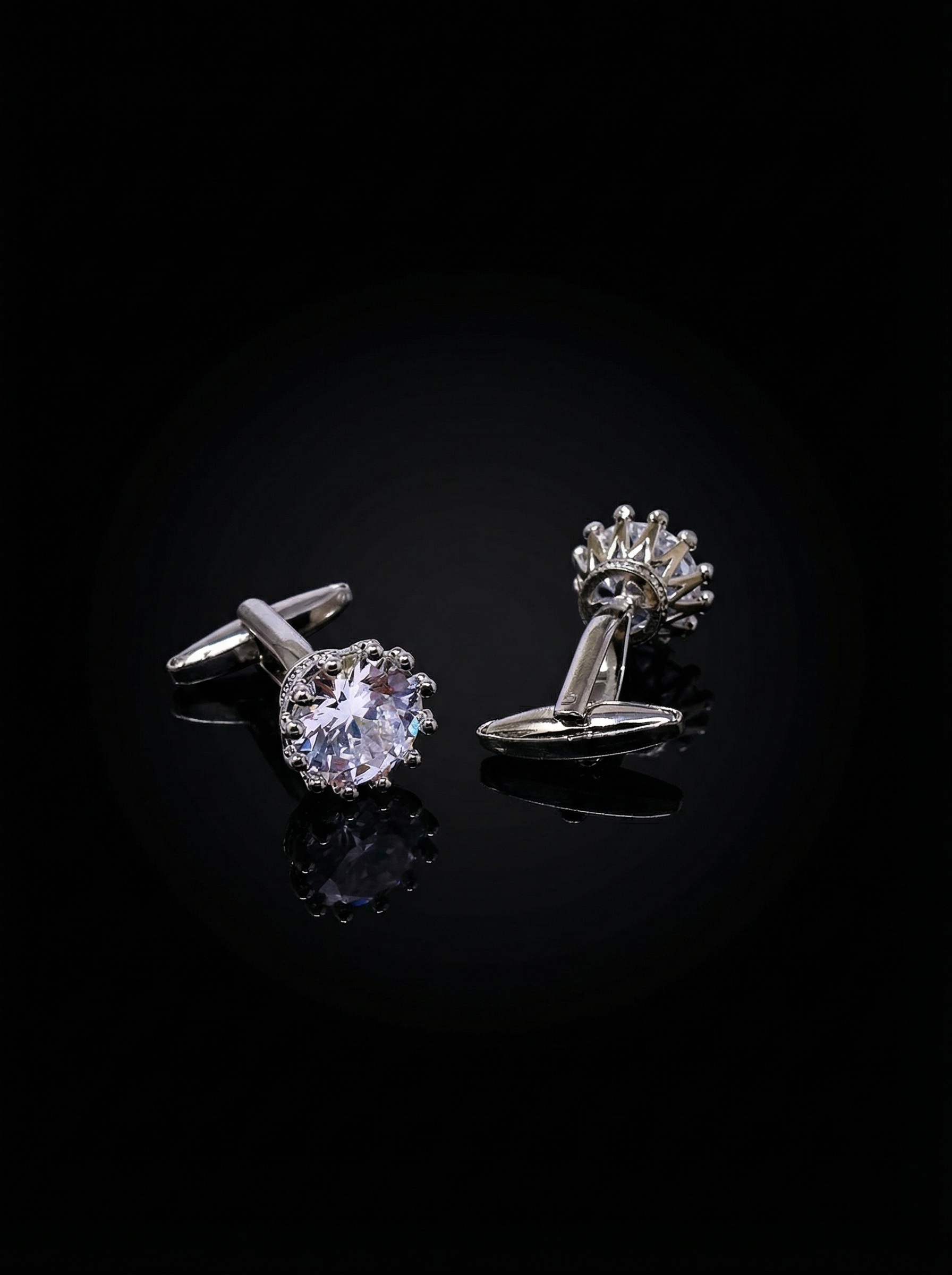 Clear Crystal Solitaire Cufflinks Tivaaro