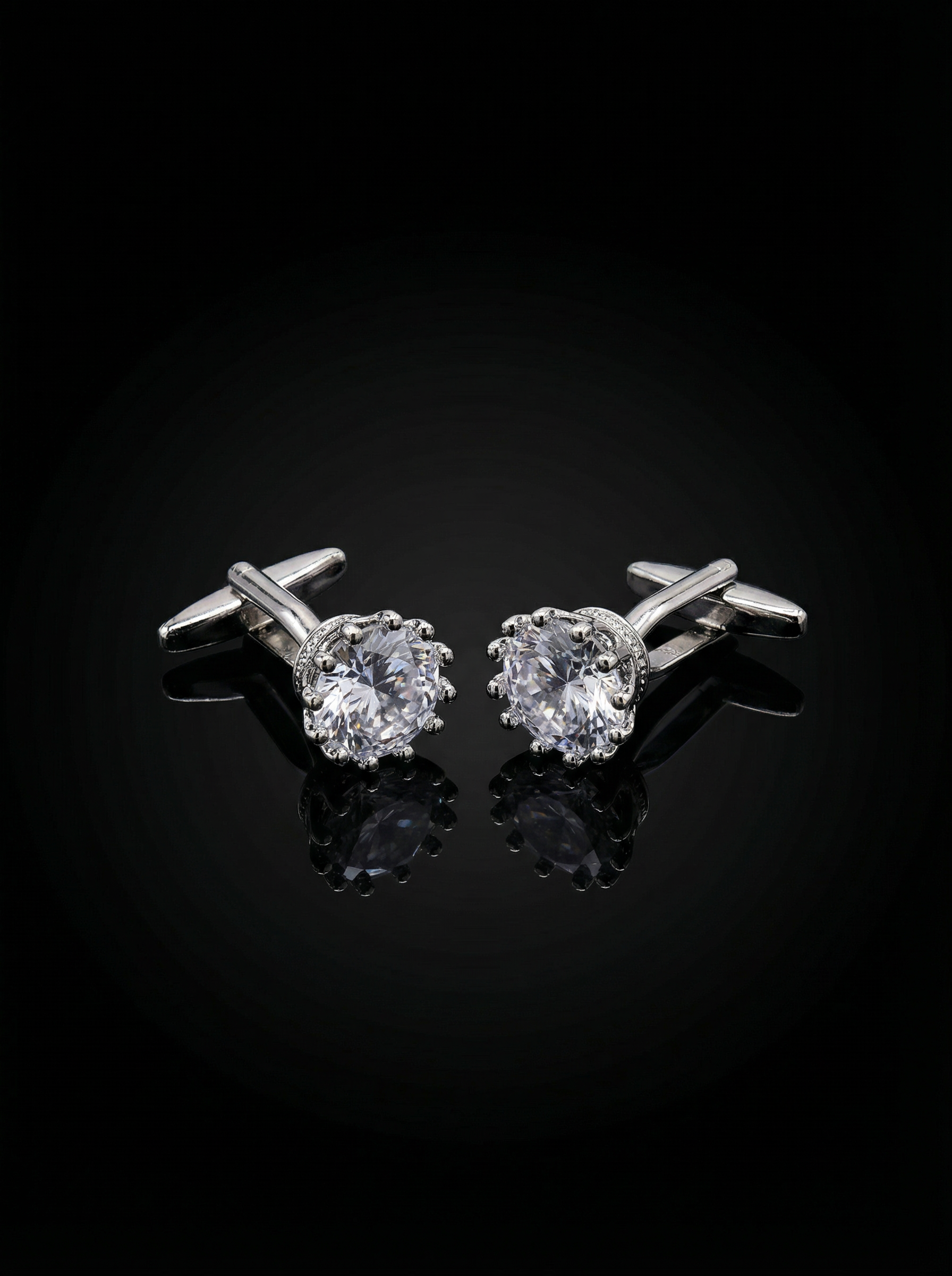 Clear Crystal Solitaire Cufflinks Tivaaro