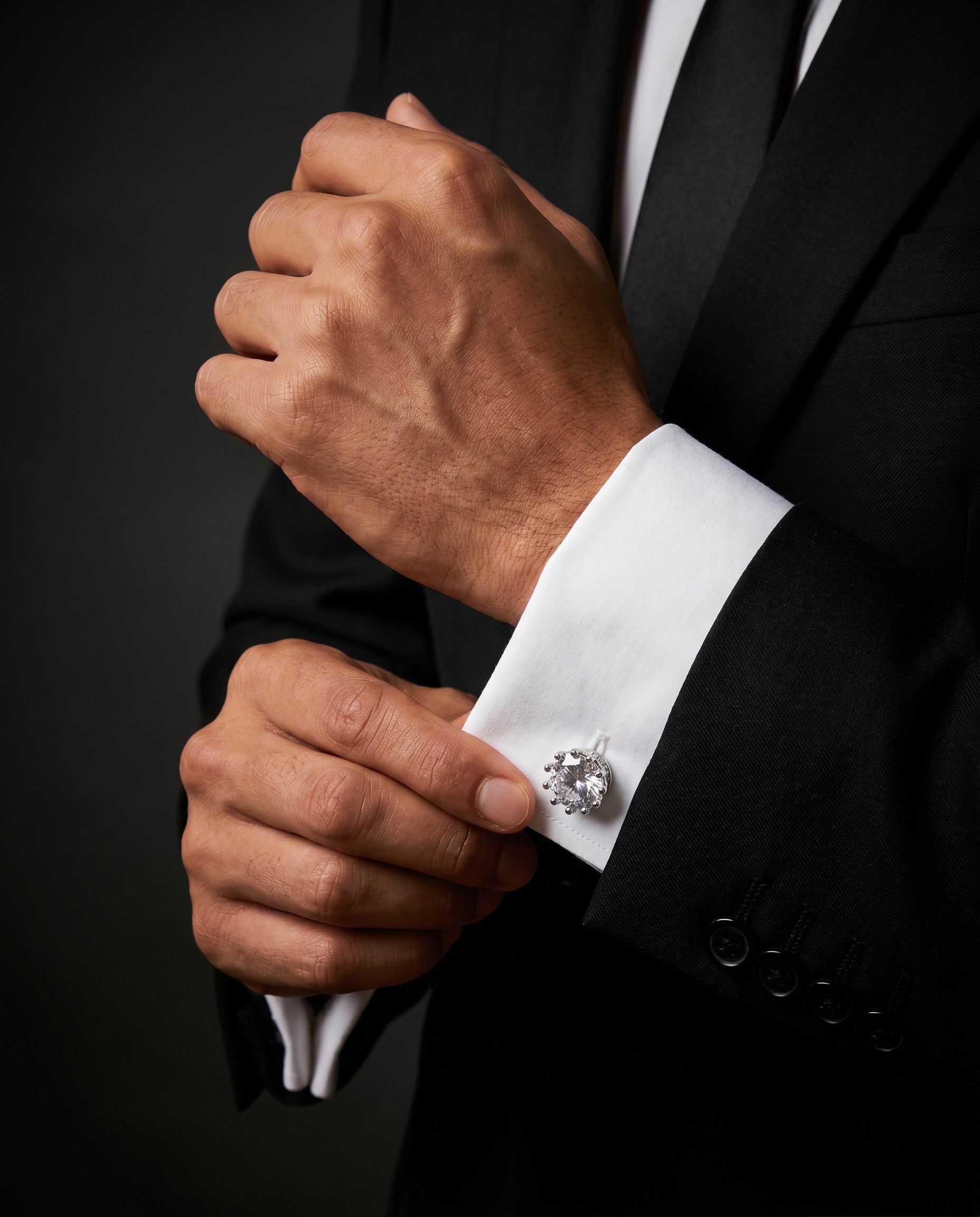 Clear Crystal Solitaire Cufflinks by Tivaaro
