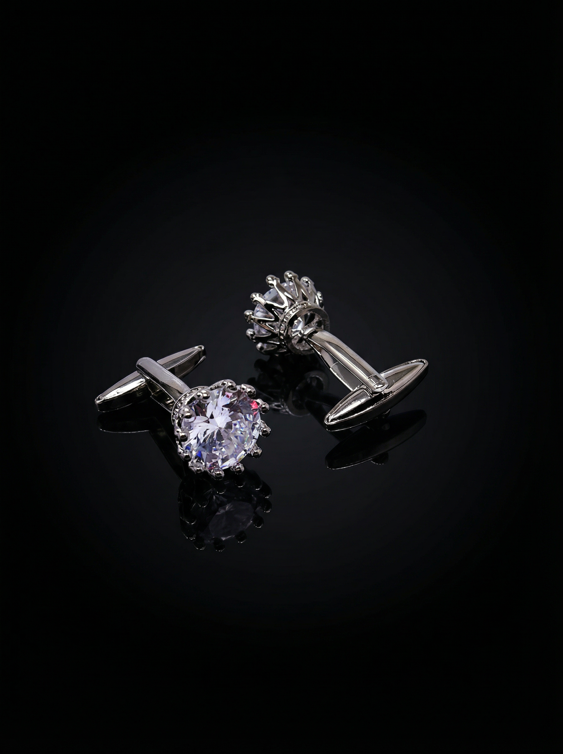 Clear Crystal Solitaire Cufflinks Tivaaro