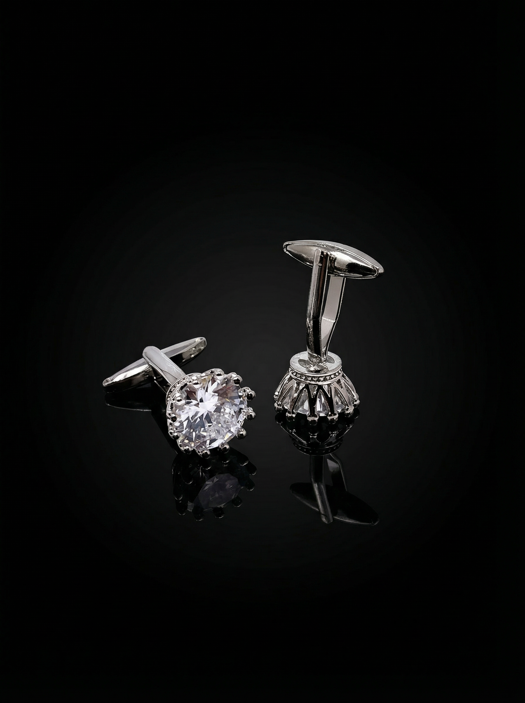 Clear Crystal Solitaire Cufflinks Tivaaro