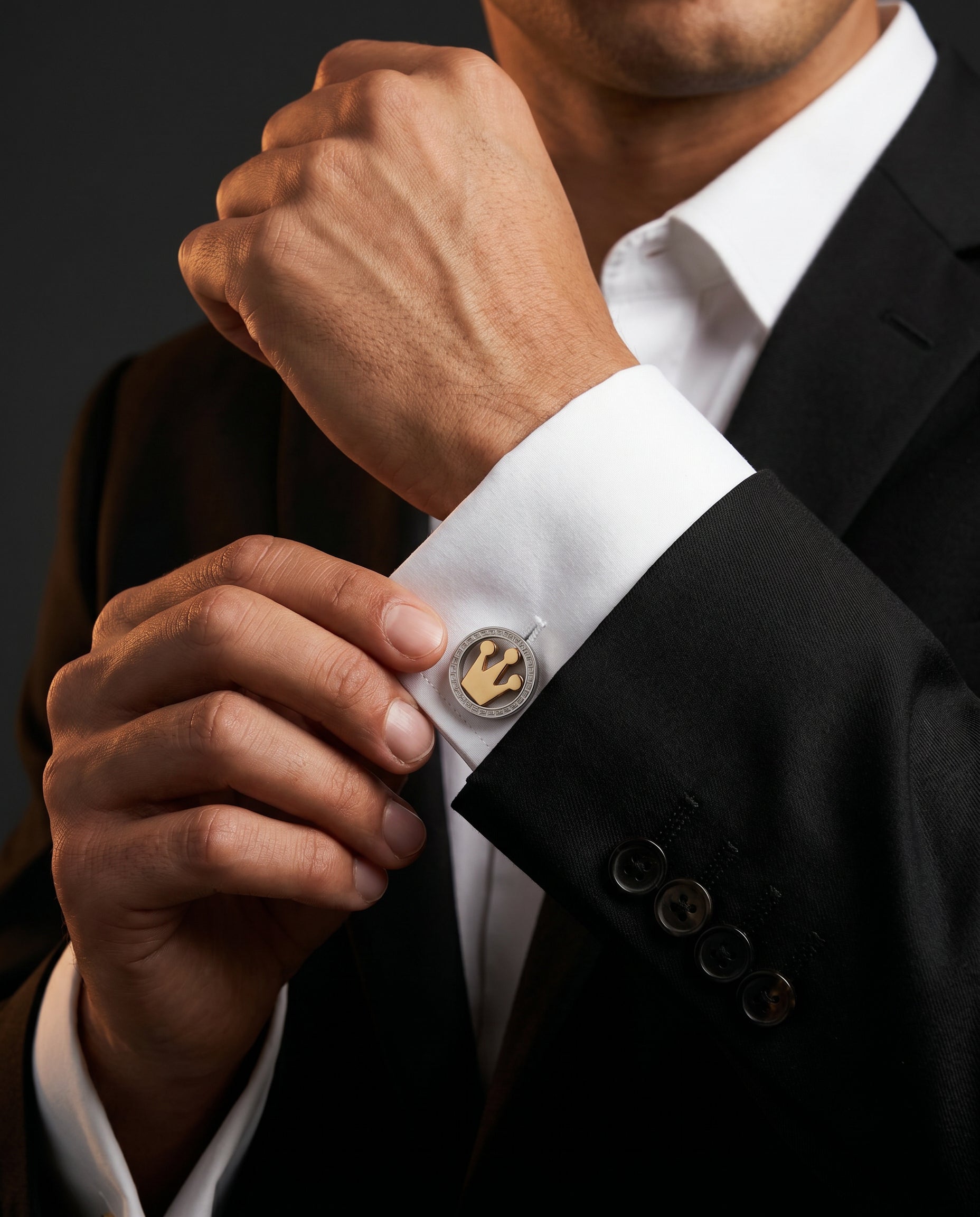 Two-Tone Crown Emblem Cufflinks by Tivaaro