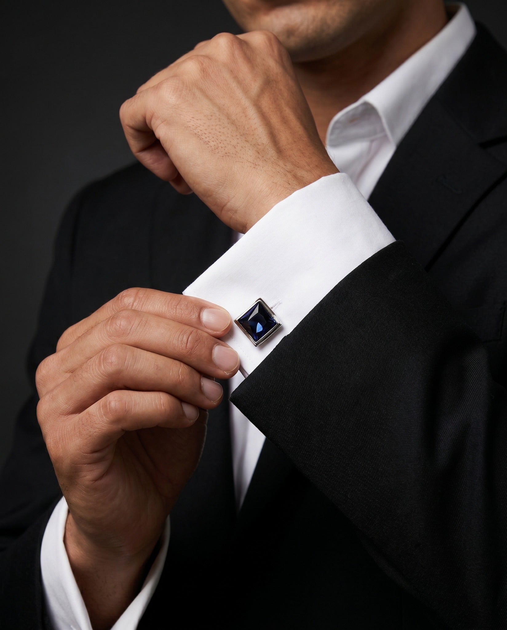 Deep Blue Gemstone-Inspired Crystal Cufflinks by Tivaaro