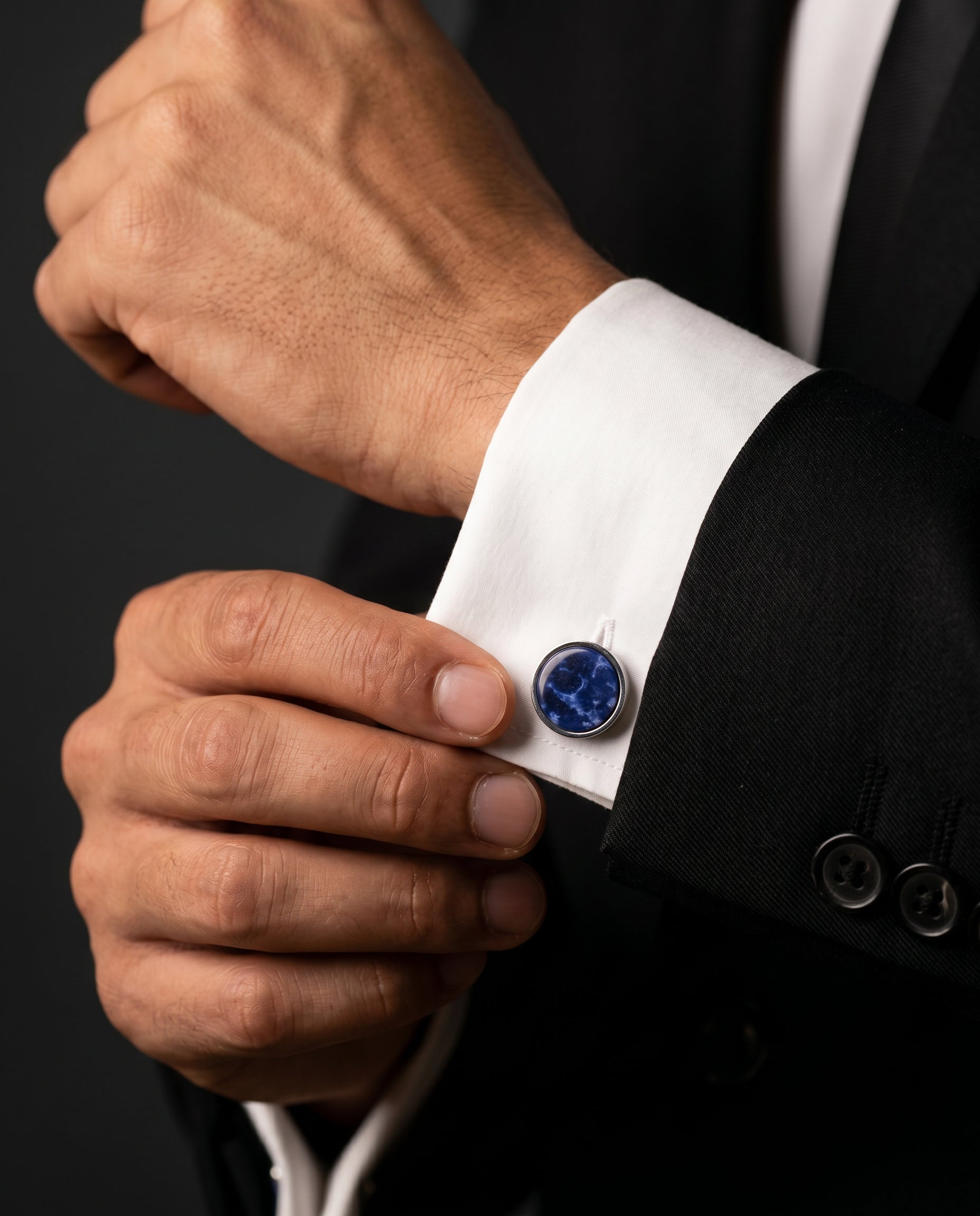 Deep Blue Marble-Effect Gemstone-Style Cufflinks by Tivaaro