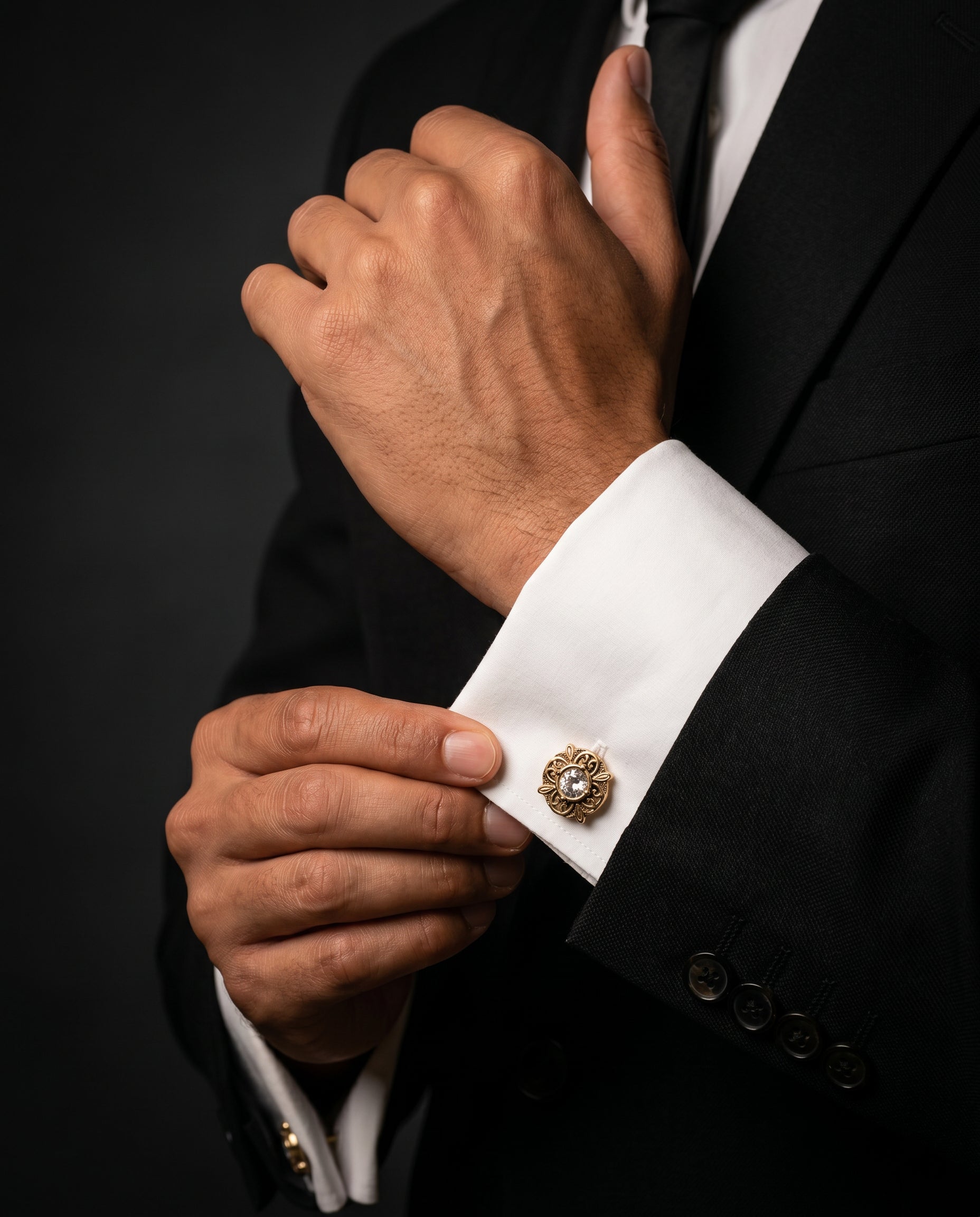 Engraved Floral Crystal Cufflinks