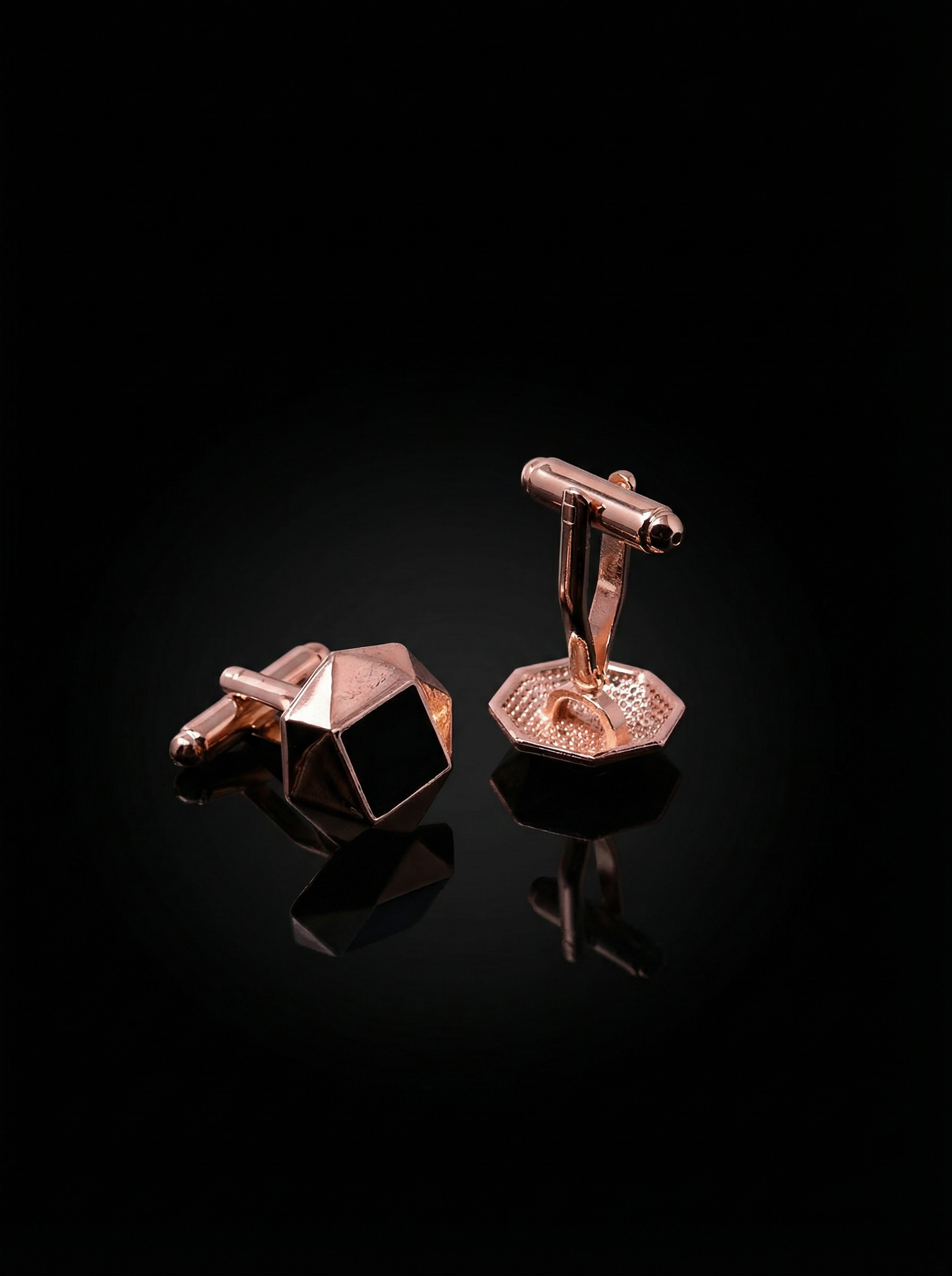 Geometric Rose Gold Black Cufflinks