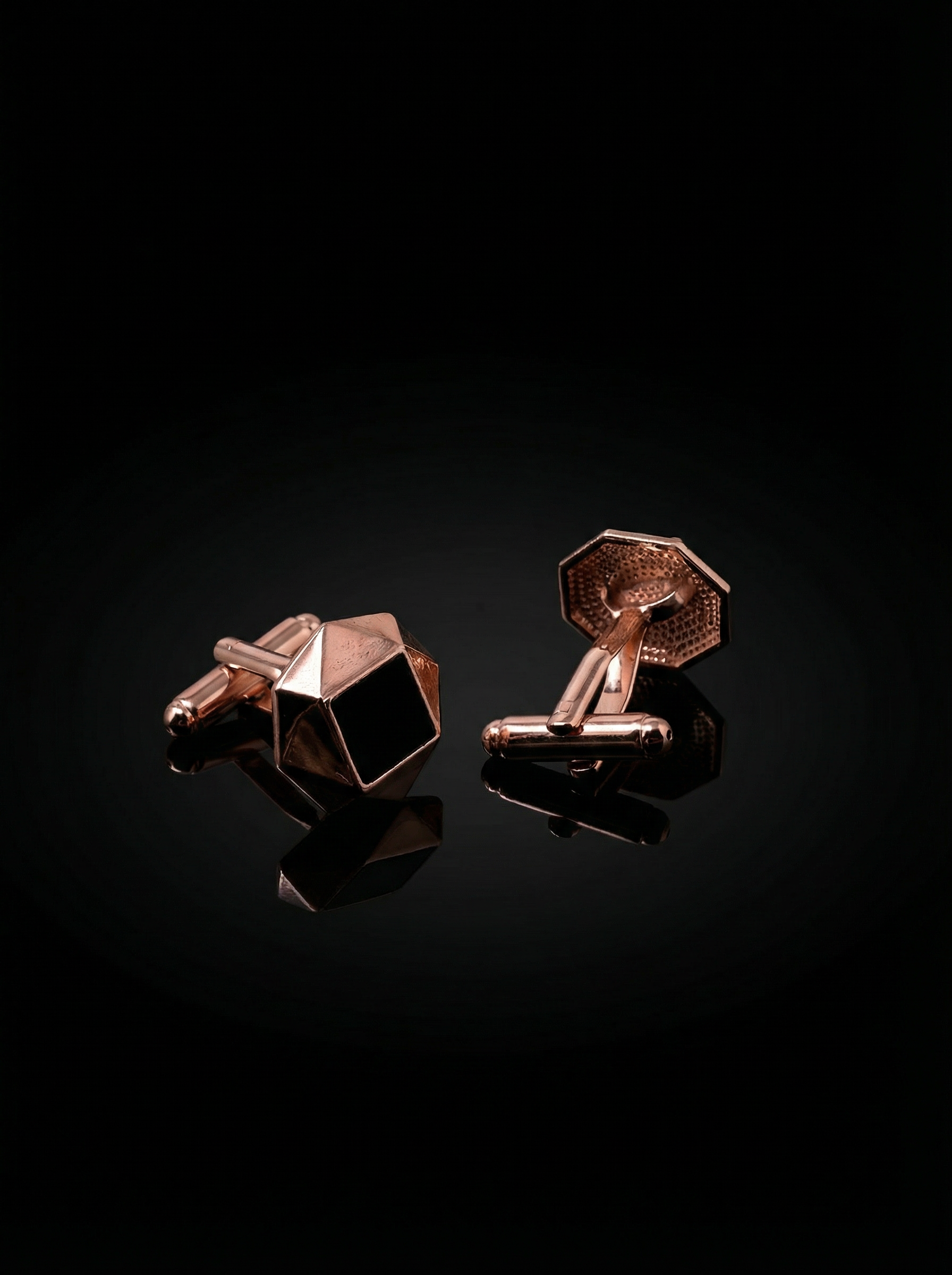 Geometric Rose Gold Black Cufflinks