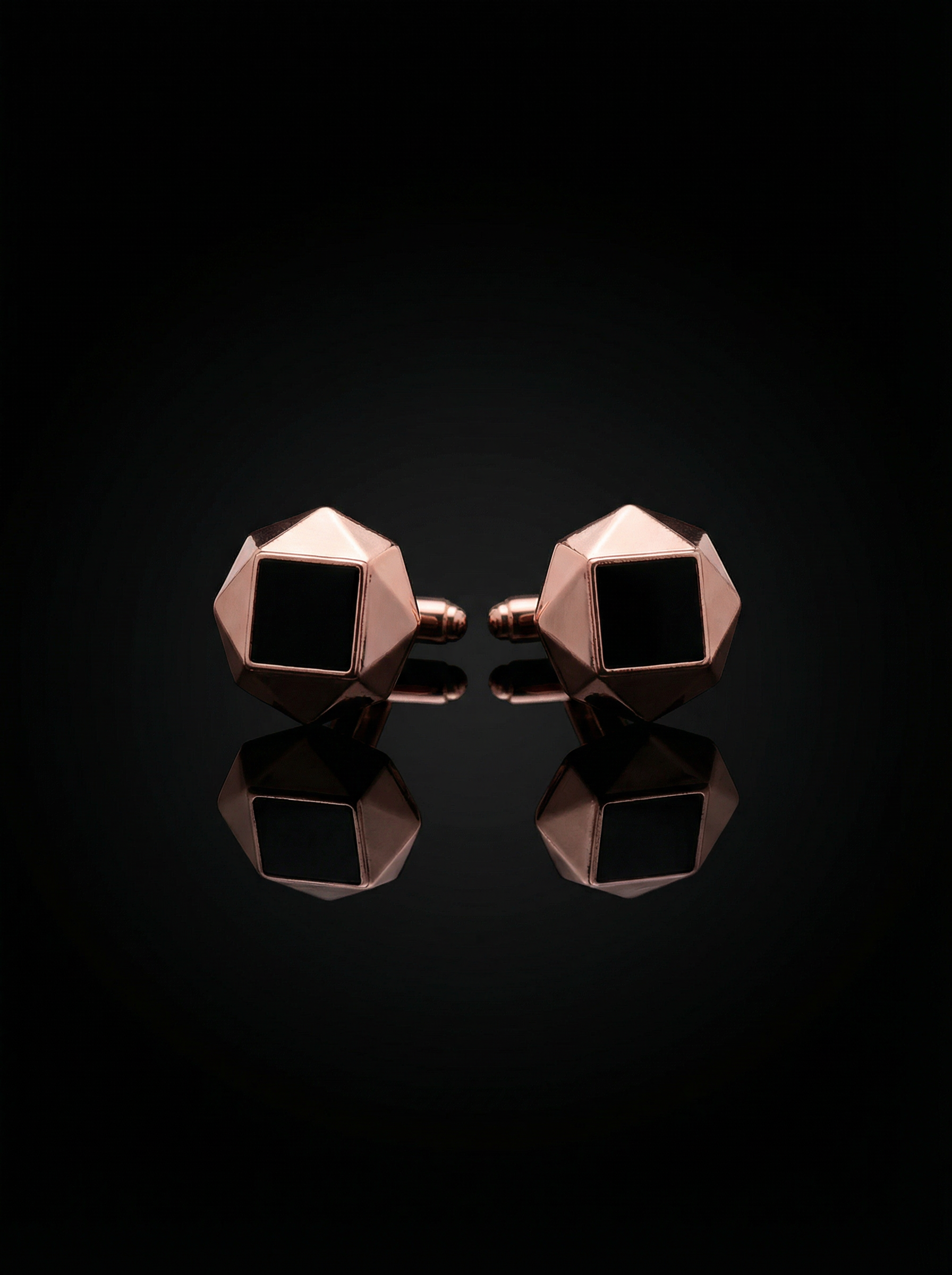 Geometric Rose Gold Black Cufflinks