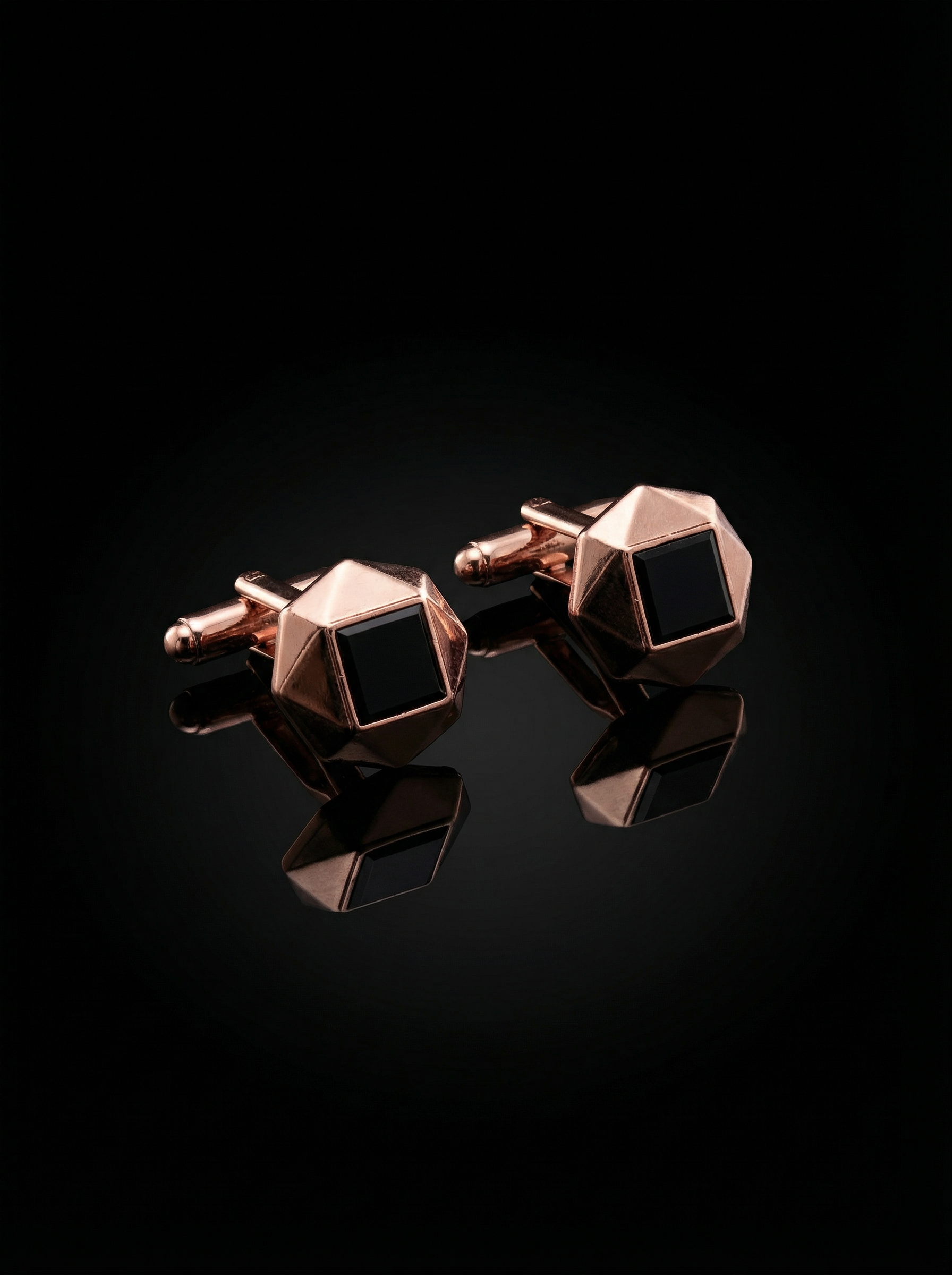 Geometric Rose Gold Black Cufflinks