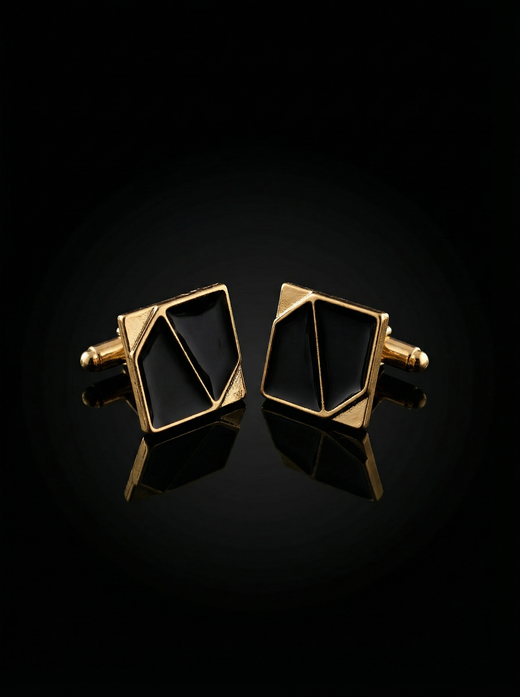 Geometric Black Enamel Cufflinks Tivaaro