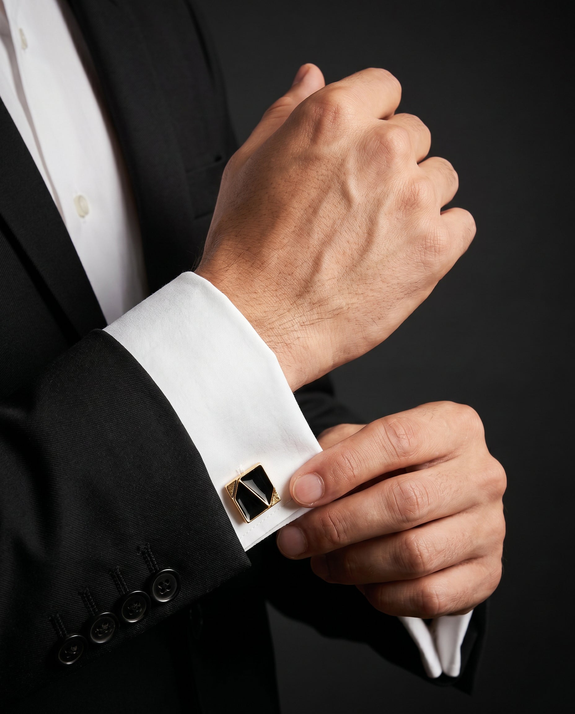 Geometric Black Enamel Cufflinks by Tivaaro