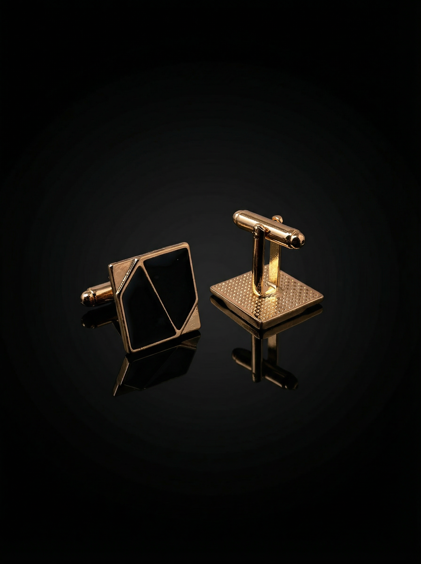 Geometric Black Enamel Cufflinks Tivaaro