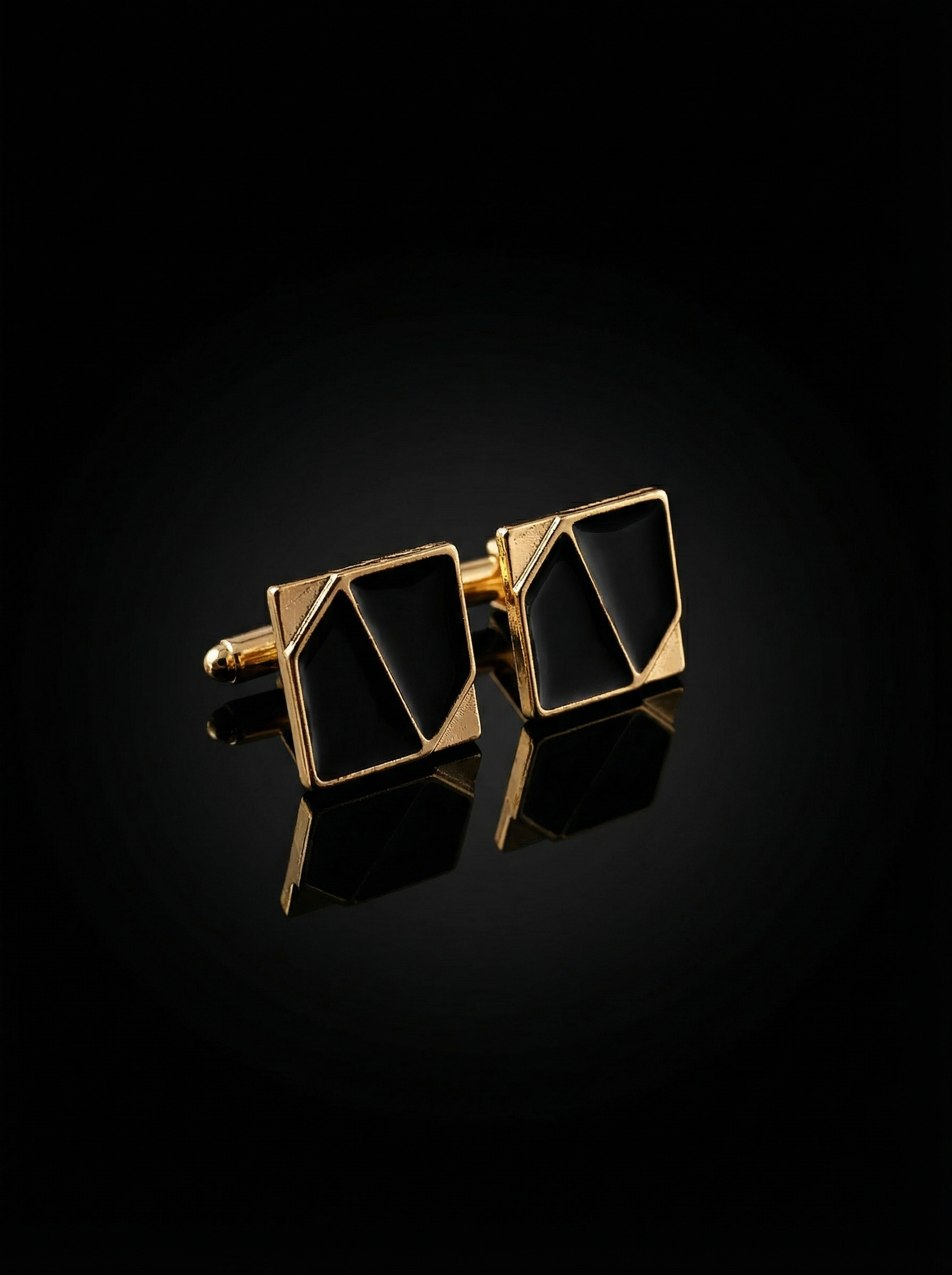 Geometric Black Enamel Cufflinks Tivaaro