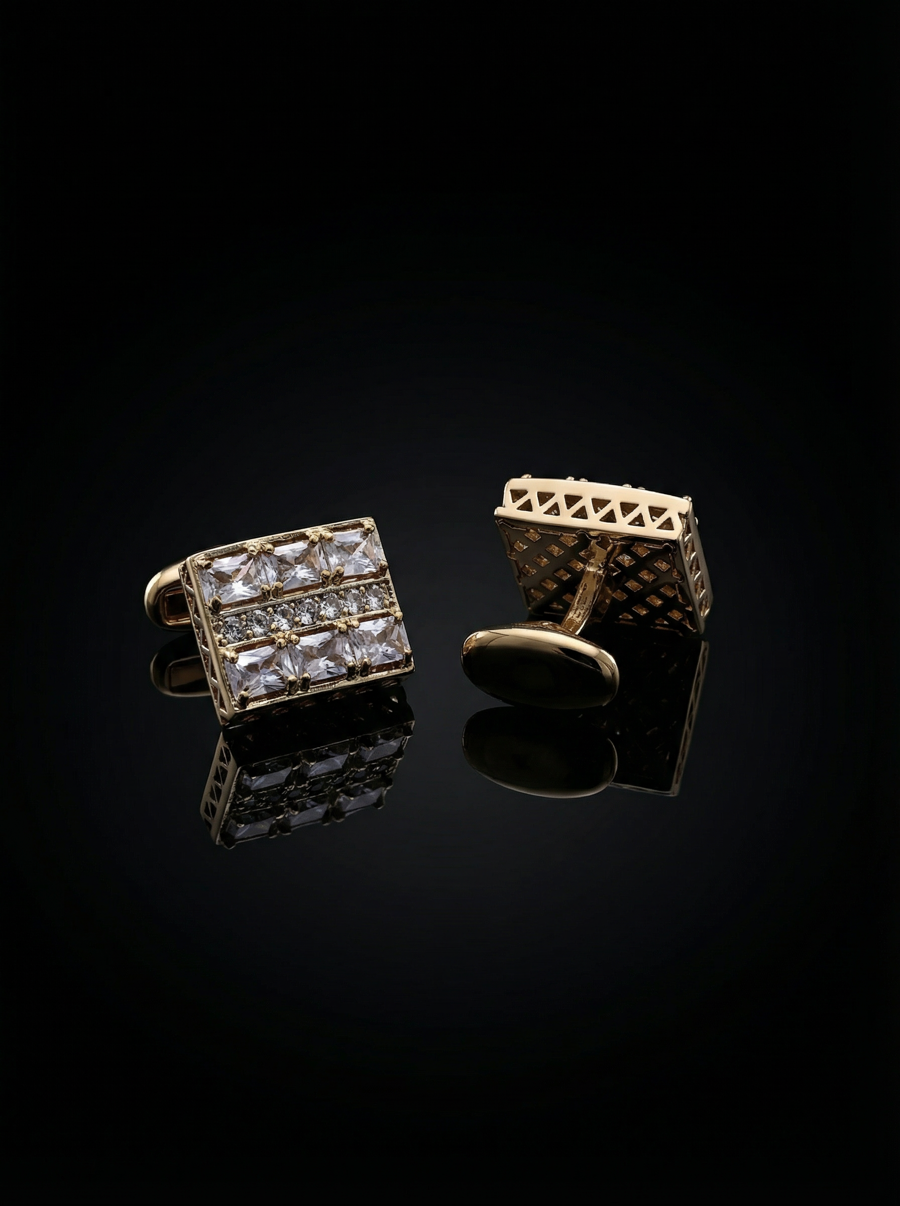 Geometric Gold Crystal Grid Cufflinks Tivaaro