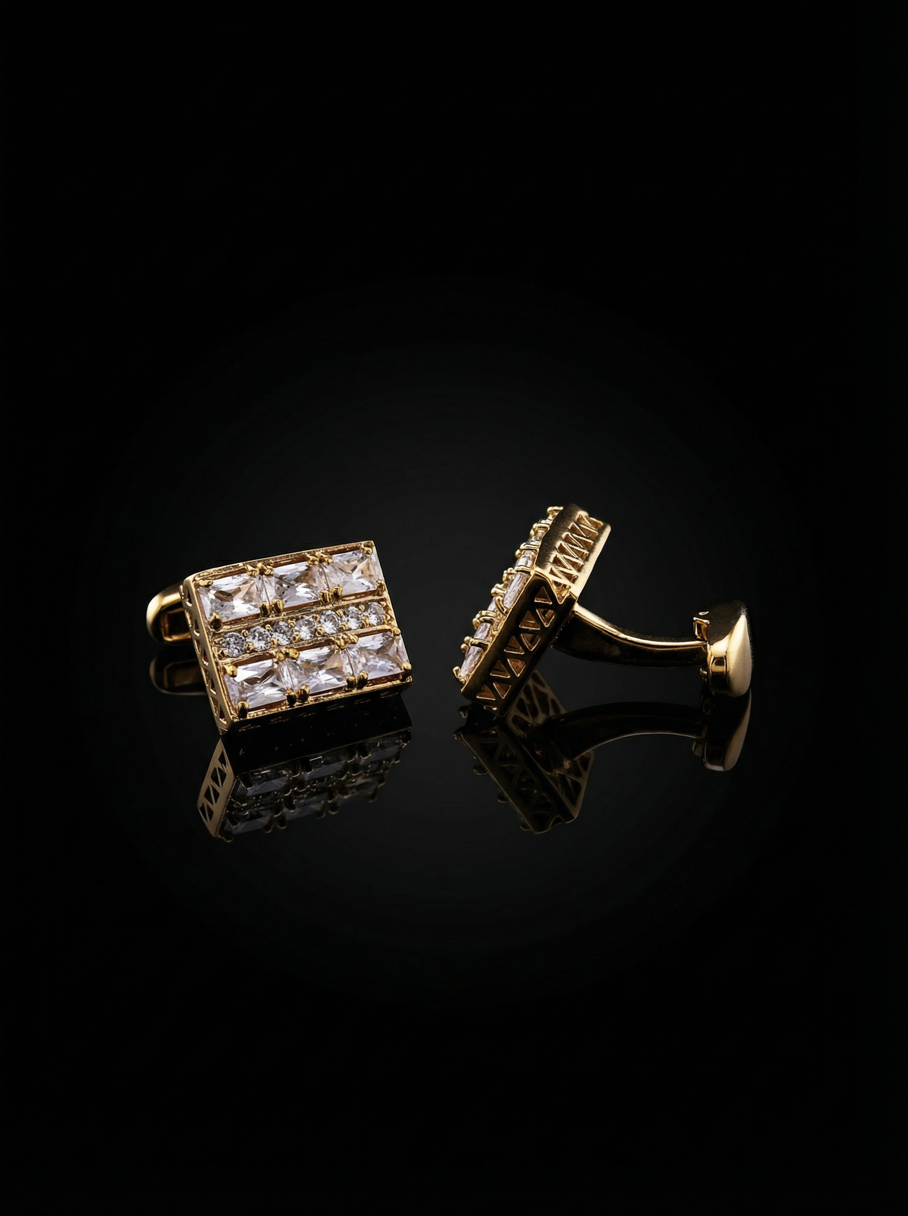 Geometric Gold Crystal Grid Cufflinks Tivaaro