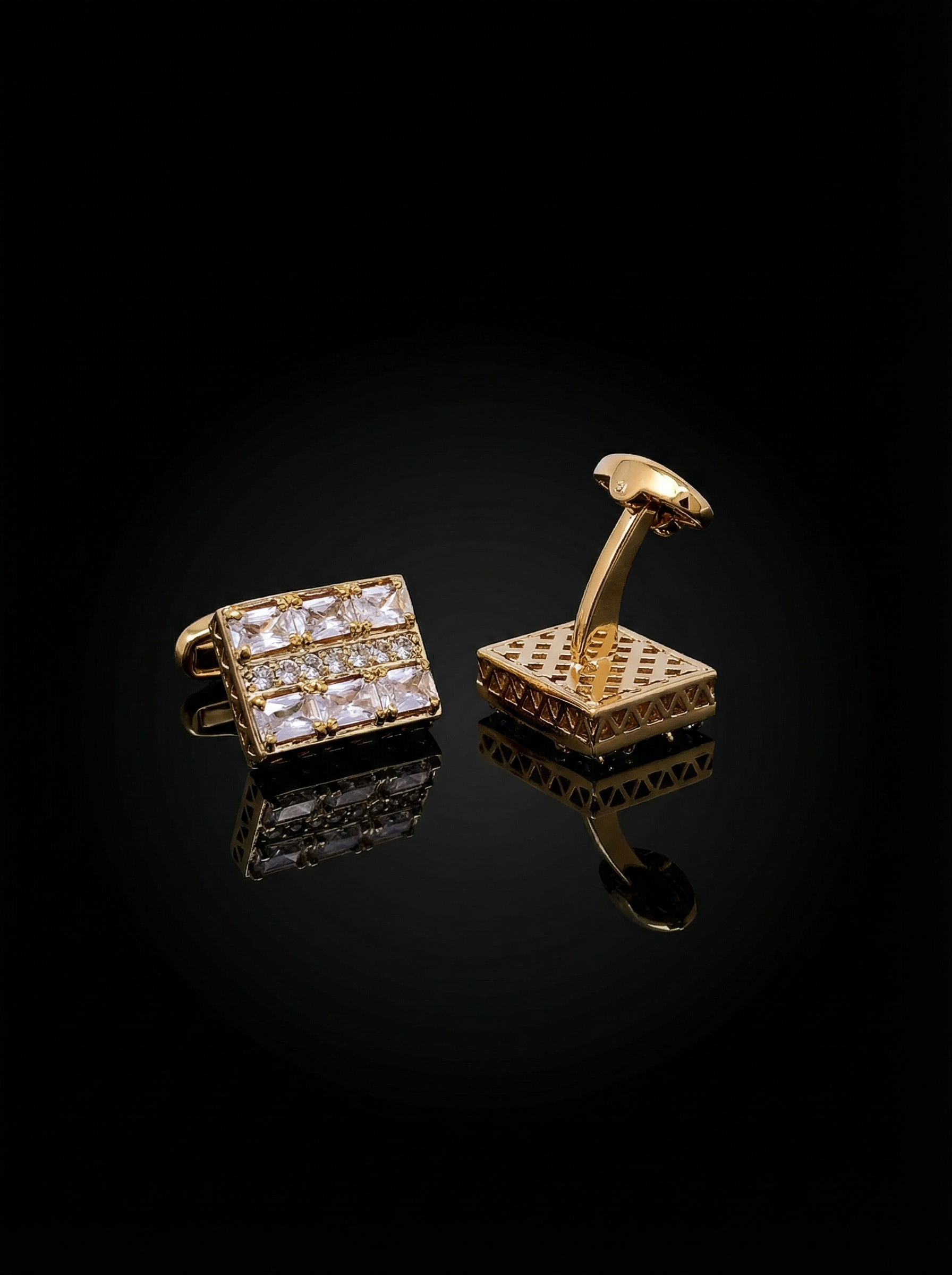 Geometric Gold Crystal Grid Cufflinks Tivaaro