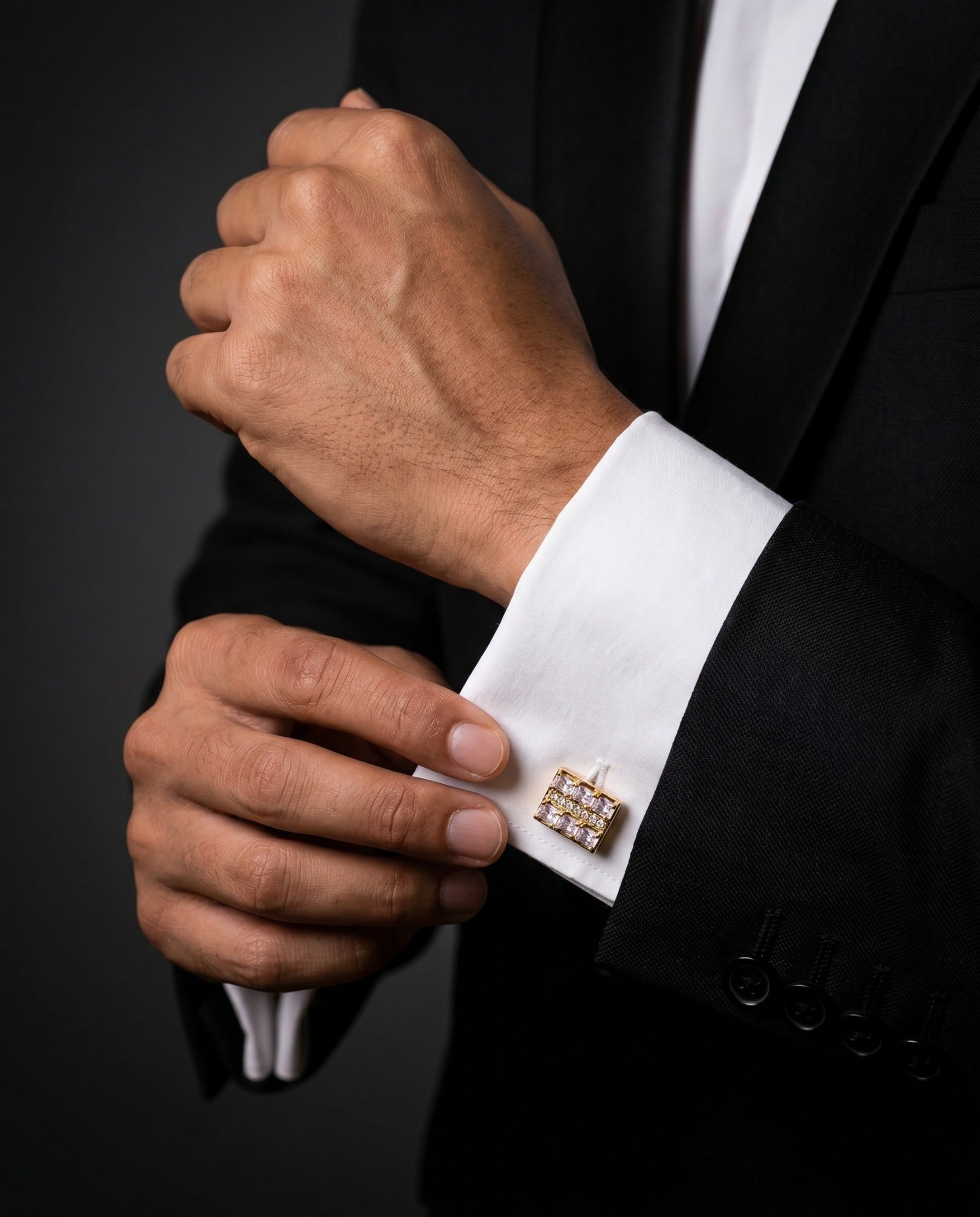 Geometric Gold-Tone Crystal Grid Cufflinks