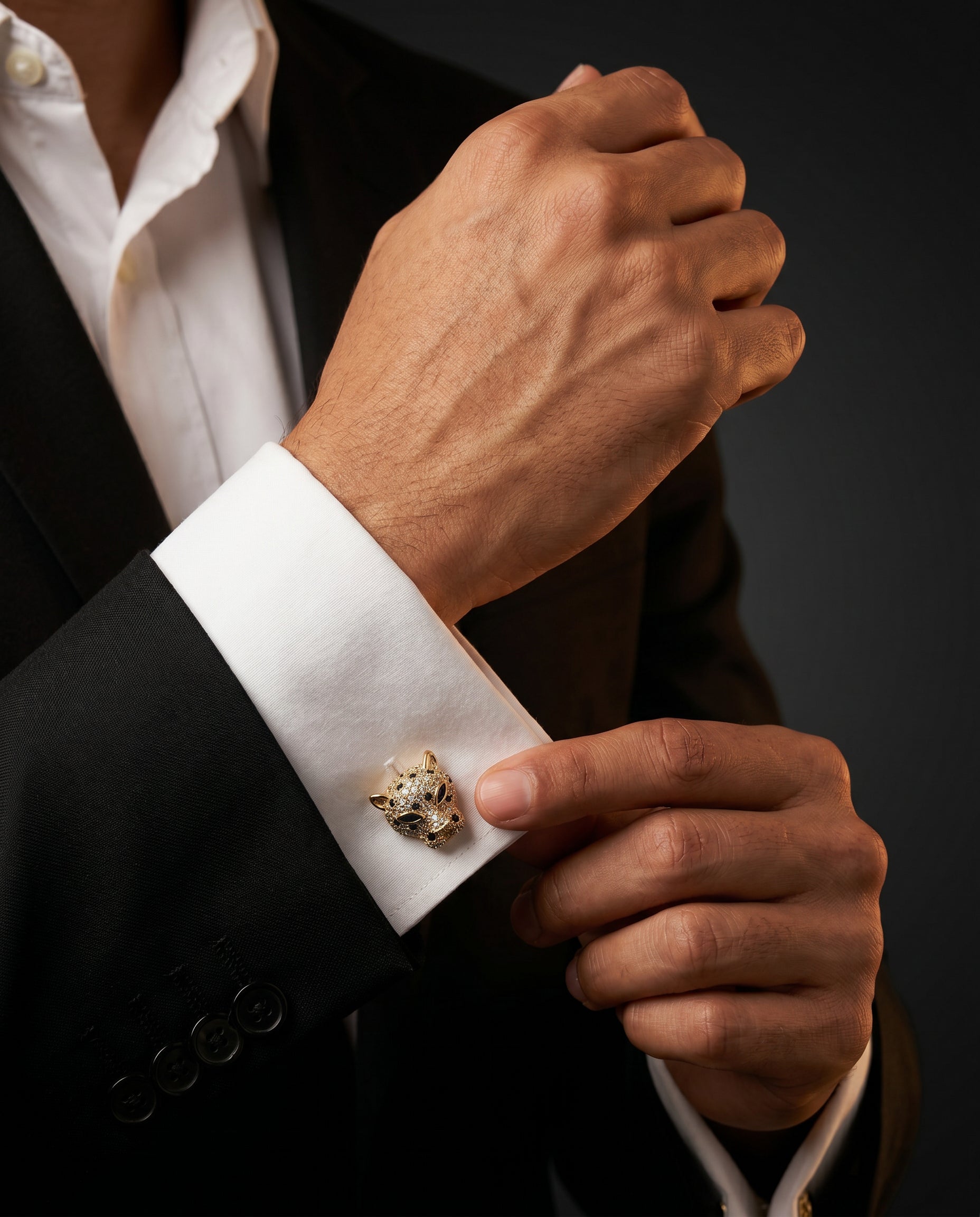 Gold-Tone Jeweled Leopard Cufflinks