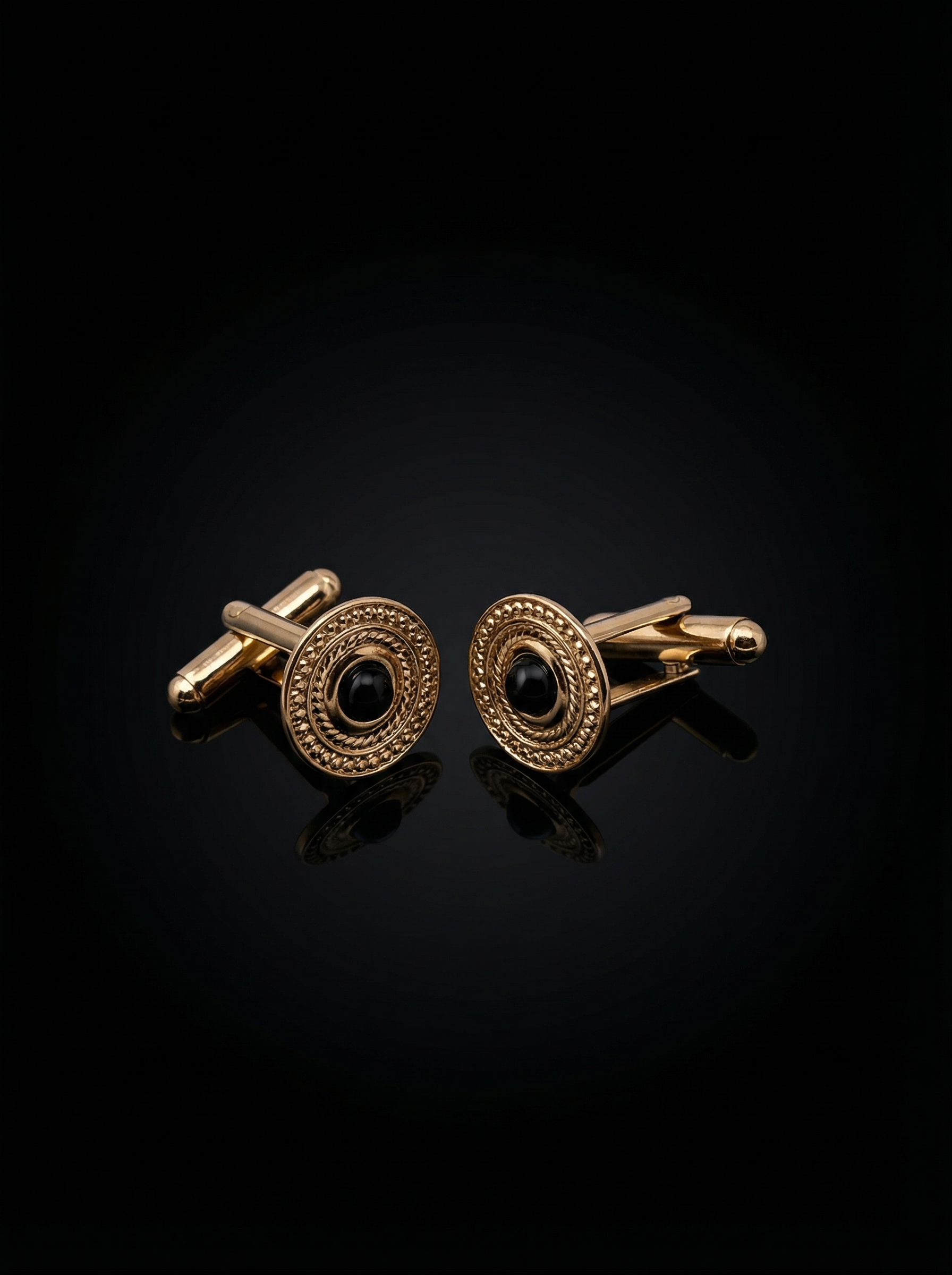 Gold Ornate Black Center Cufflinks Tivaaro
