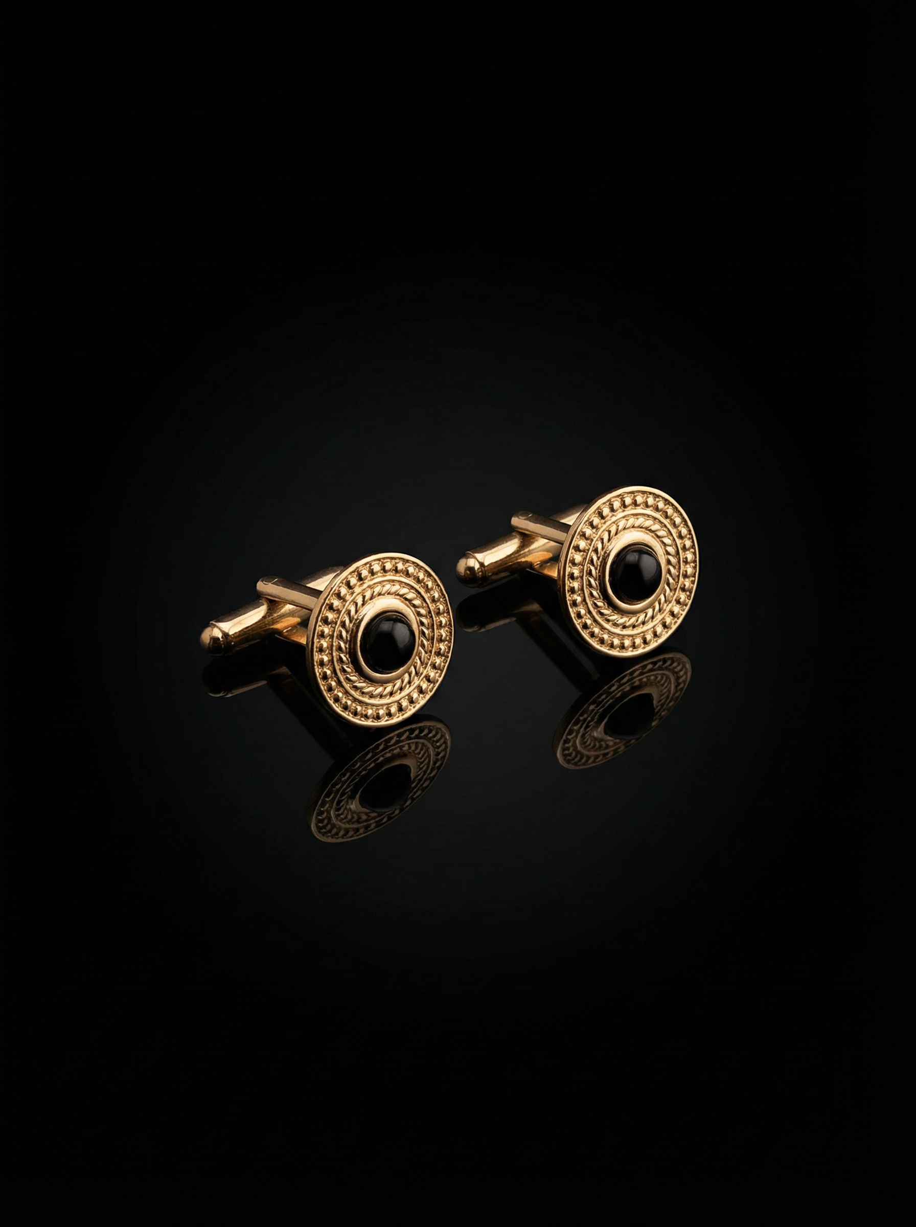 Gold Ornate Black Center Cufflinks Tivaaro