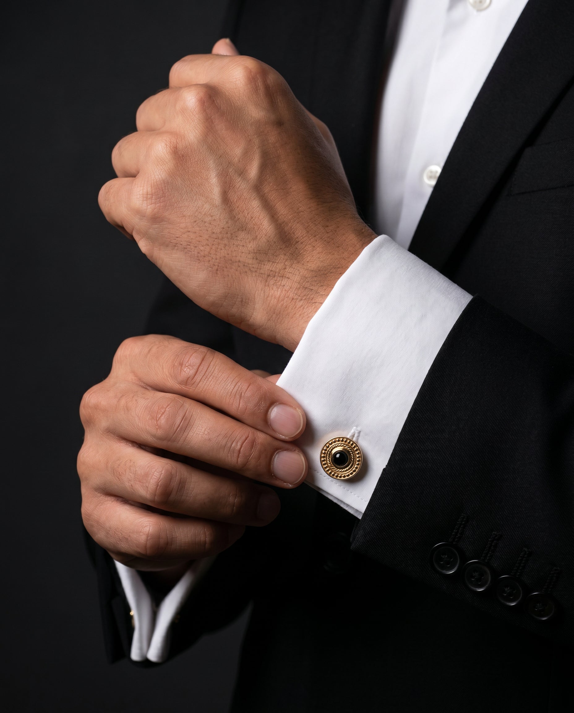 Gold-Tone Ornate Black Center Cufflinks by Tivaaro