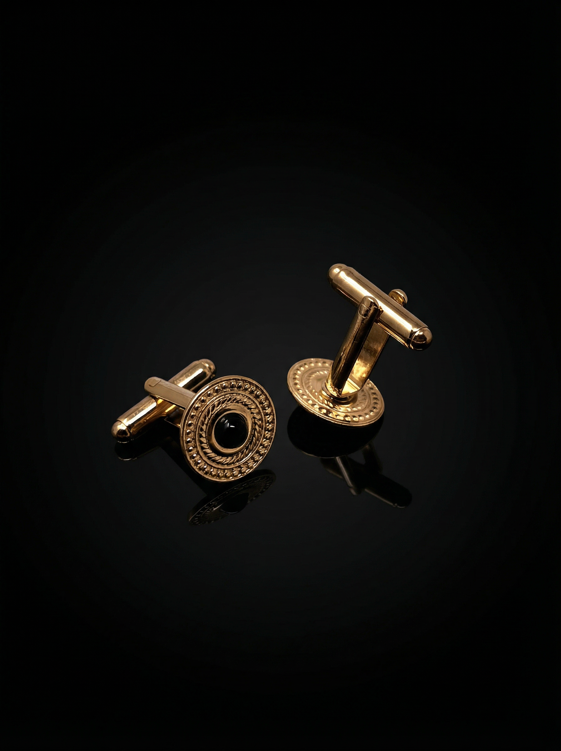 Gold Ornate Black Center Cufflinks Tivaaro