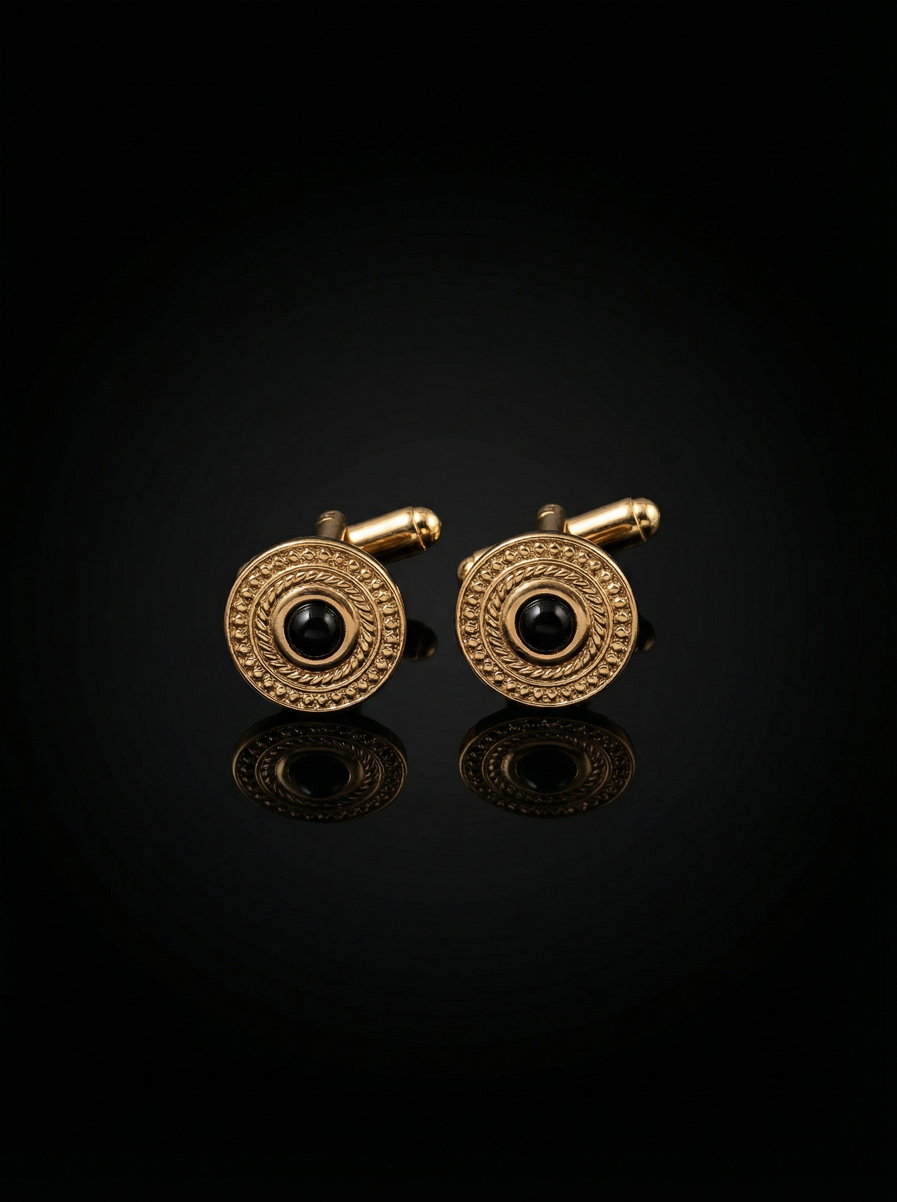Gold Ornate Black Center Cufflinks Tivaaro