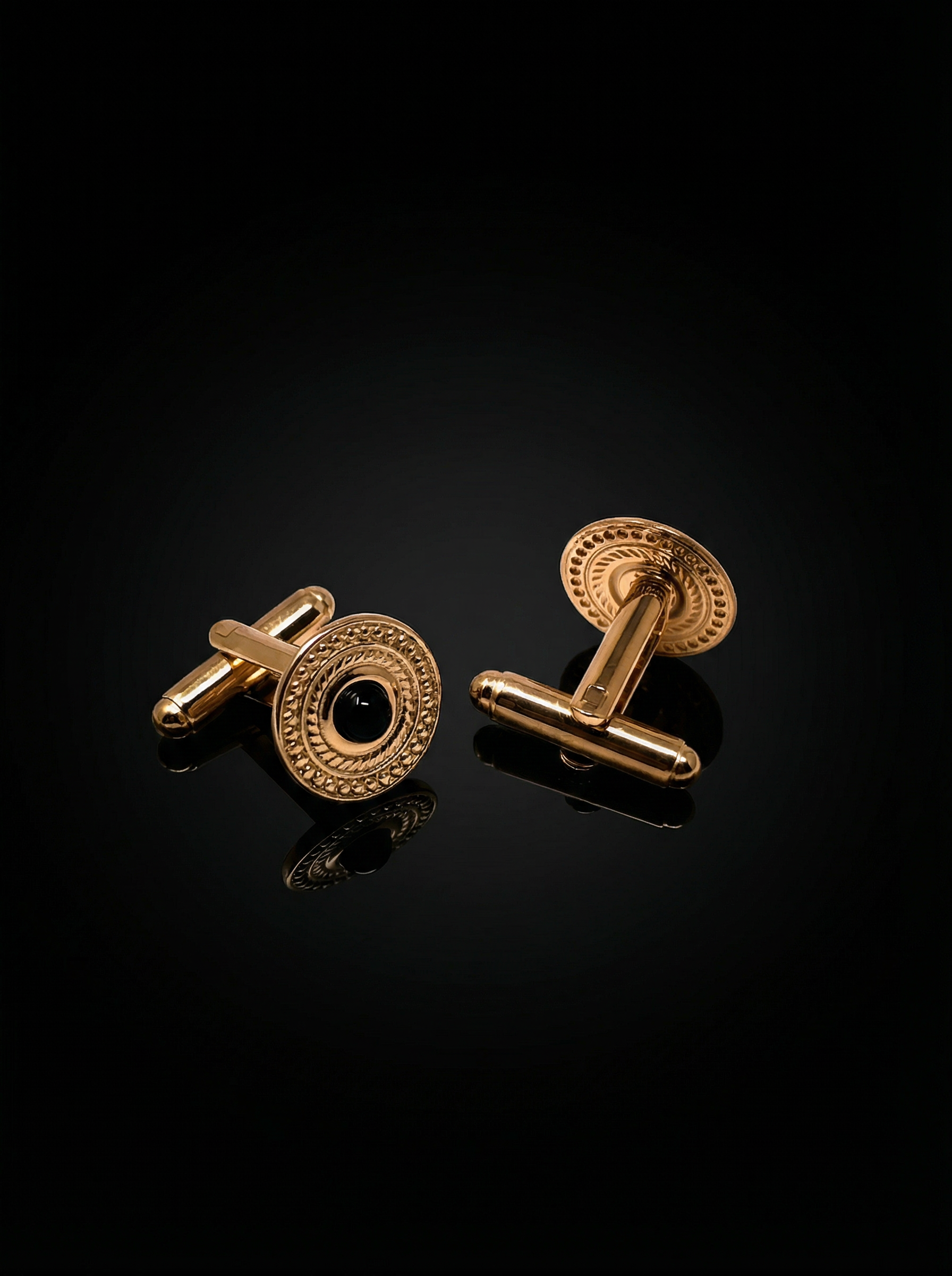 Gold Ornate Black Center Cufflinks Tivaaro