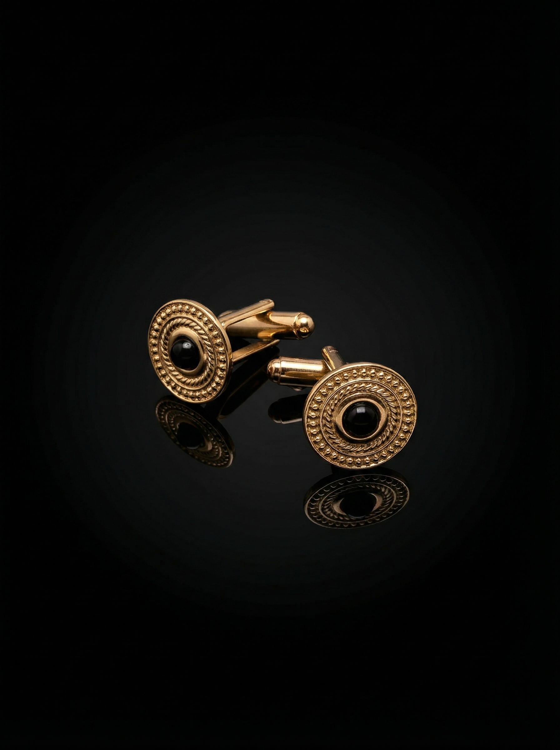 Gold Ornate Black Center Cufflinks Tivaaro