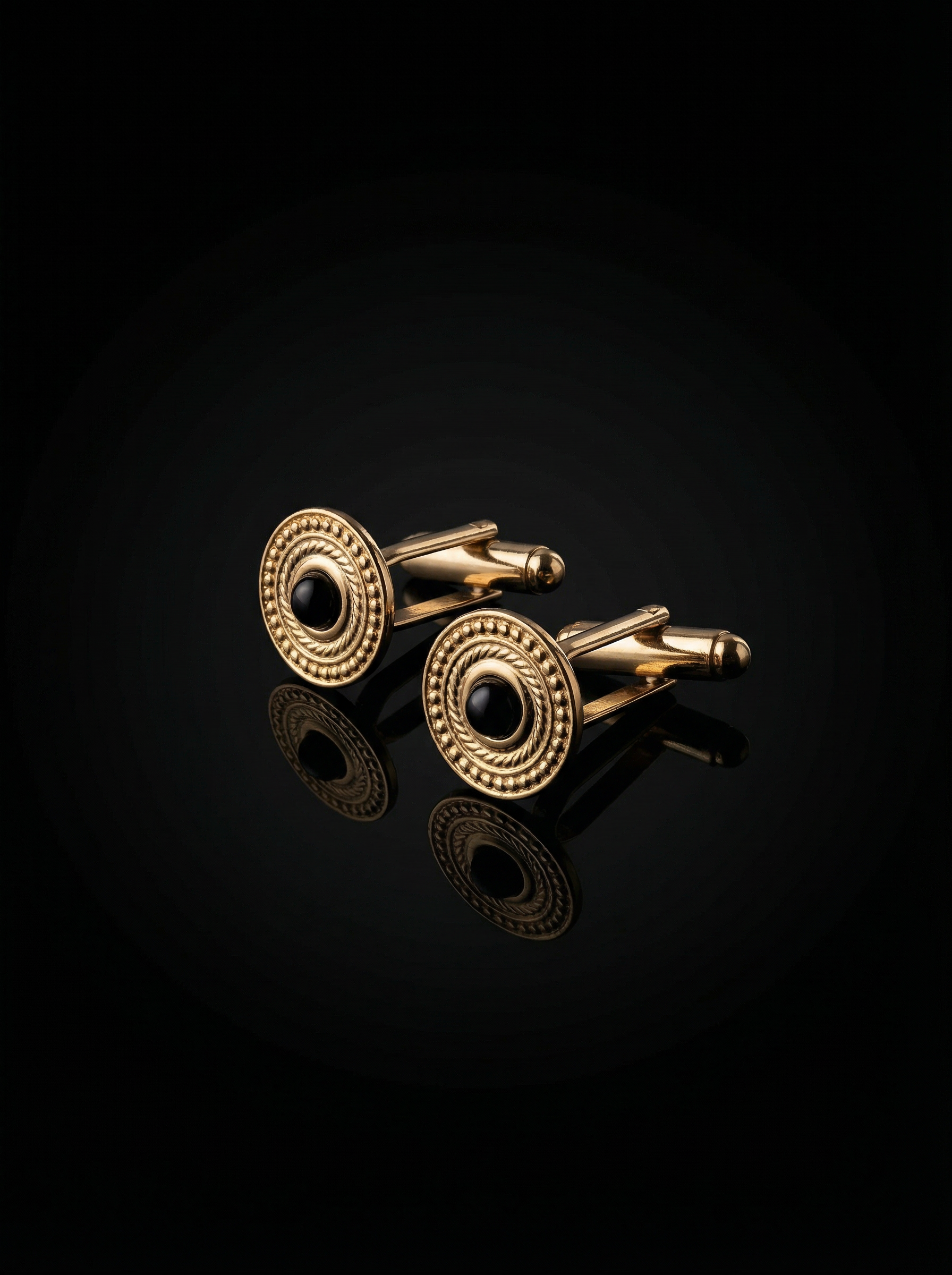 Gold Ornate Black Center Cufflinks Tivaaro