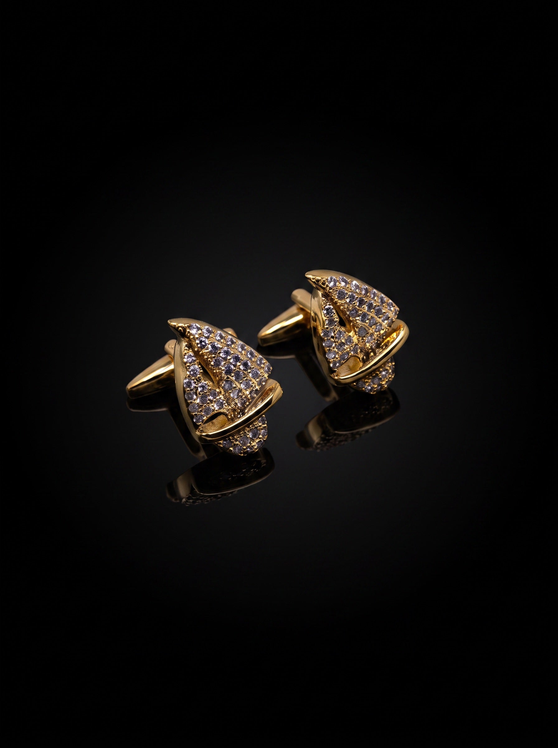 Gold-Tone Pavé Crystal Sail Cufflinks