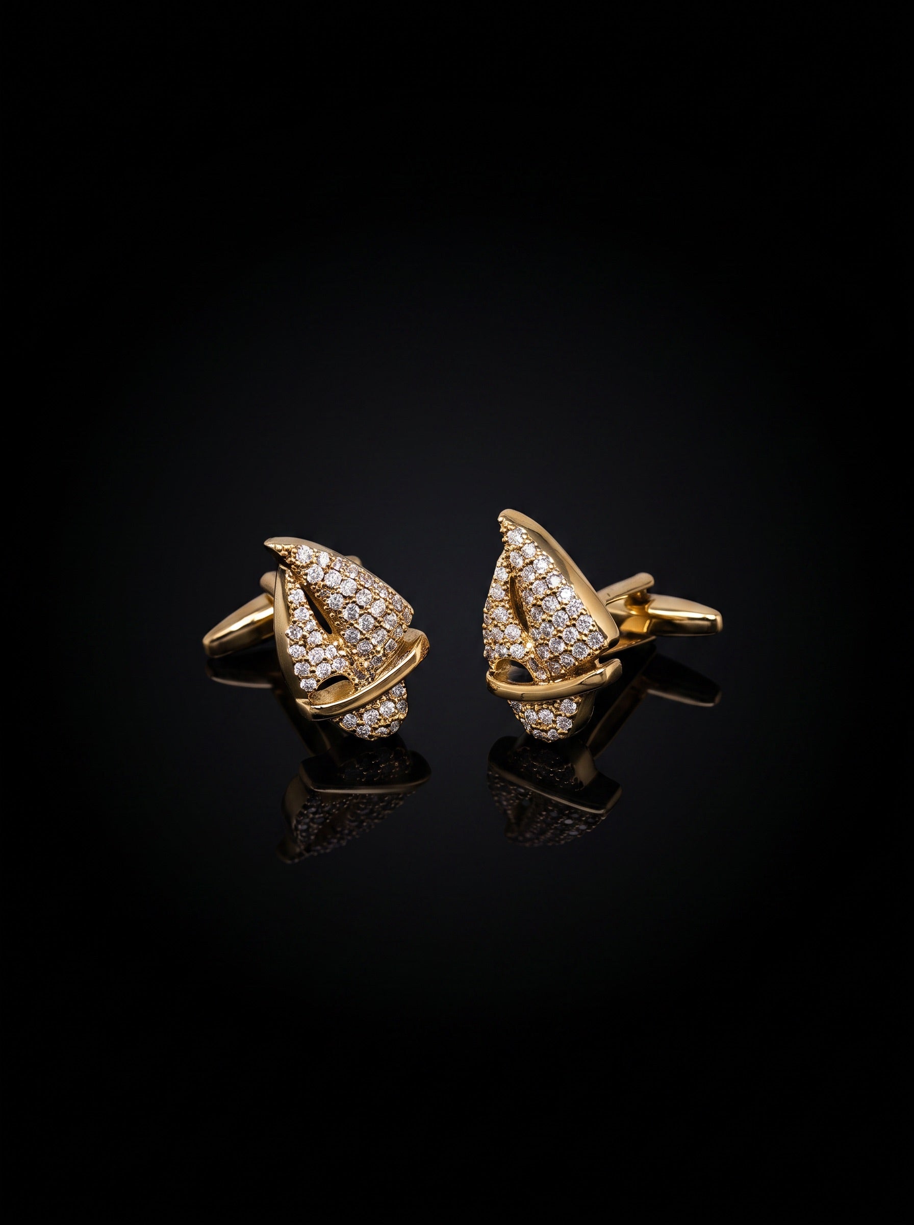Gold-Tone Pavé Crystal Sail Cufflinks