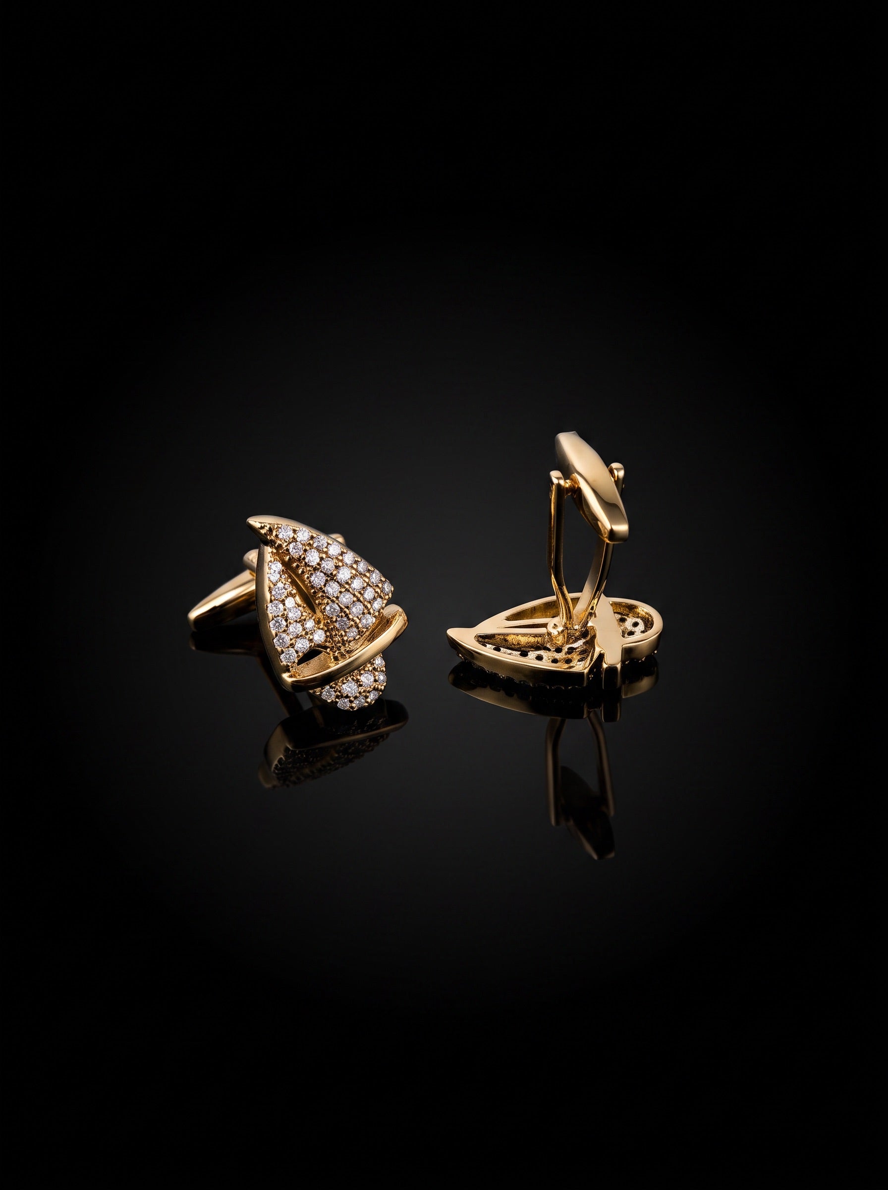 Gold-Tone Pavé Crystal Sail Cufflinks