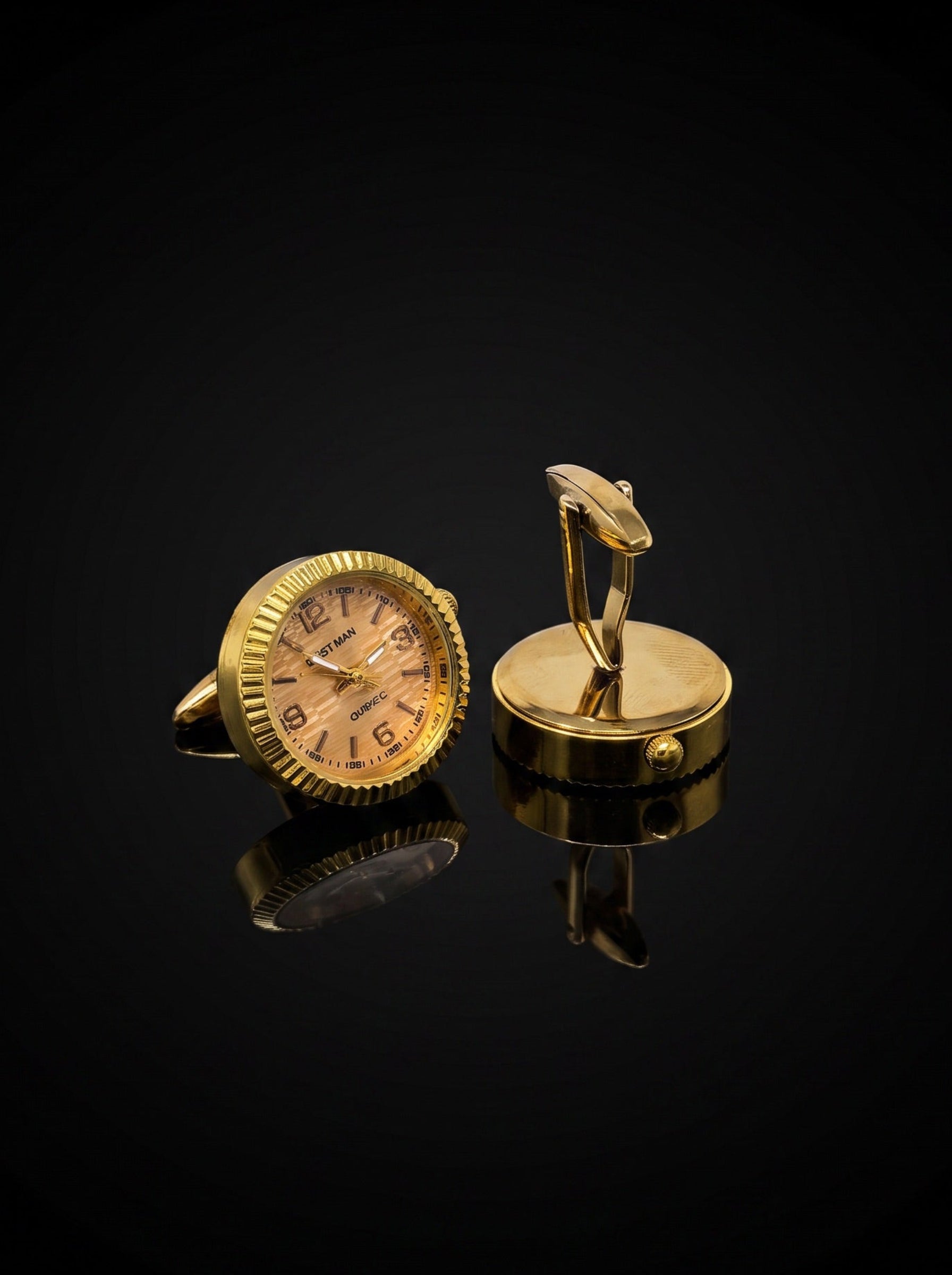 Gold-Tone Peach Dial Watch Cufflinks
