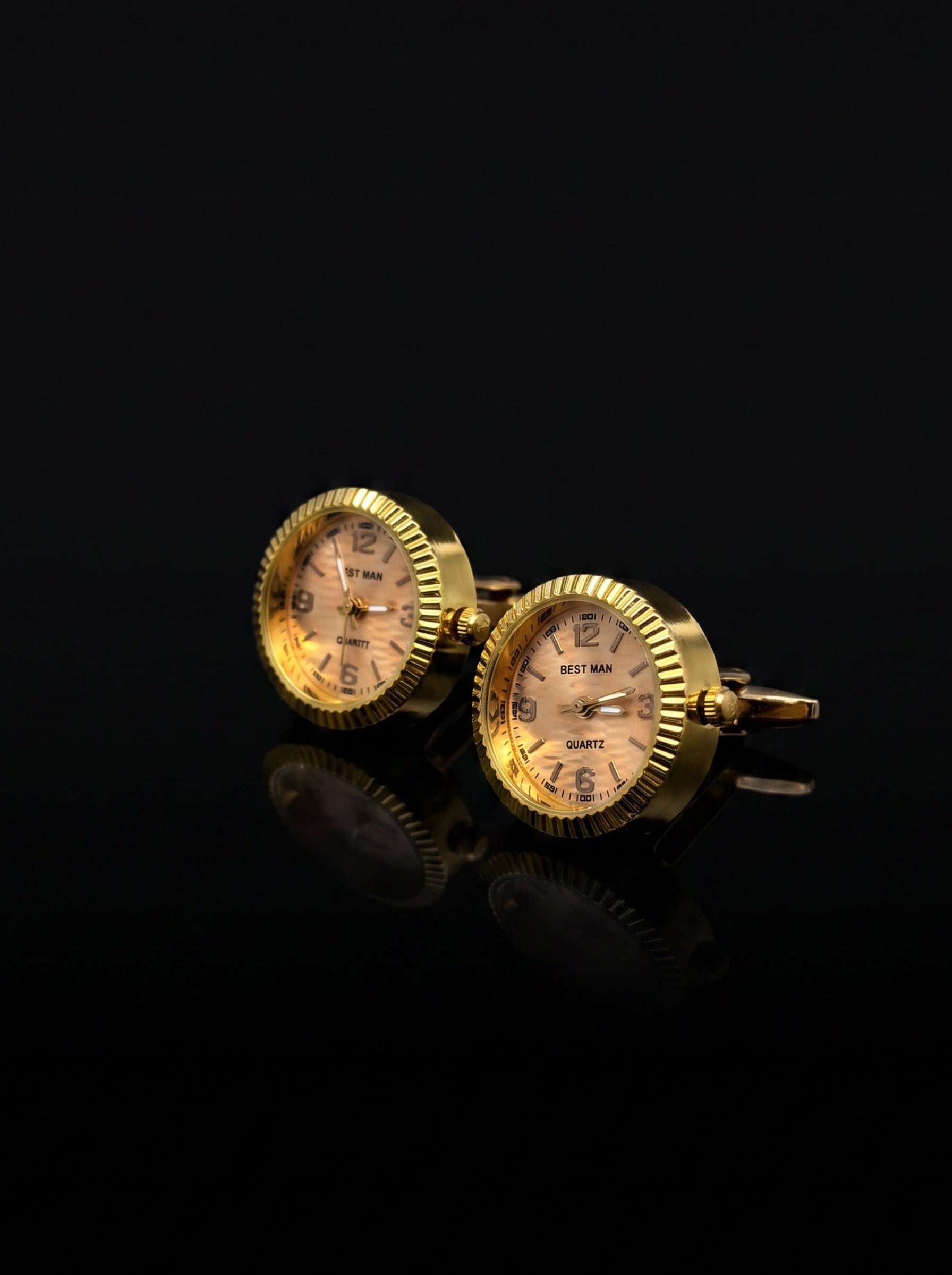 Gold-Tone Peach Dial Watch Cufflinks