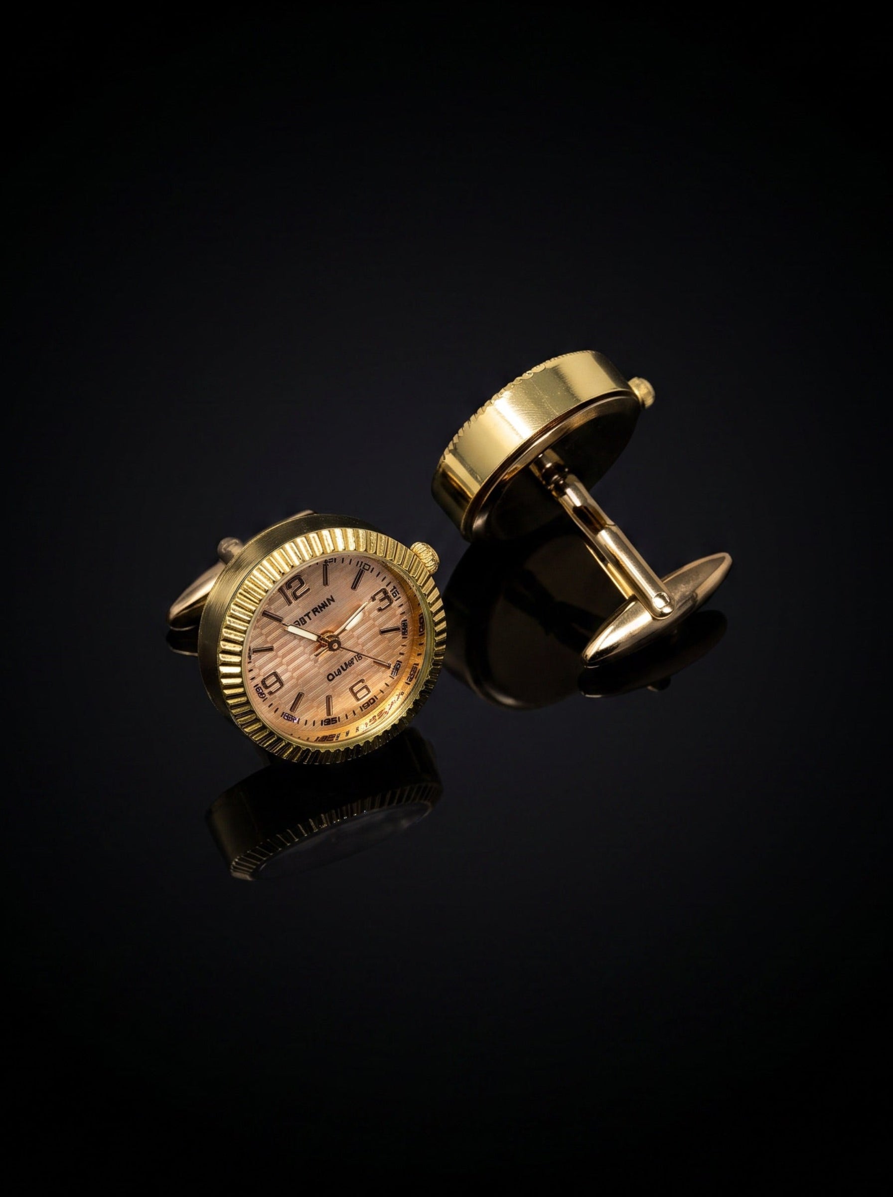 Gold-Tone Peach Dial Watch Cufflinks