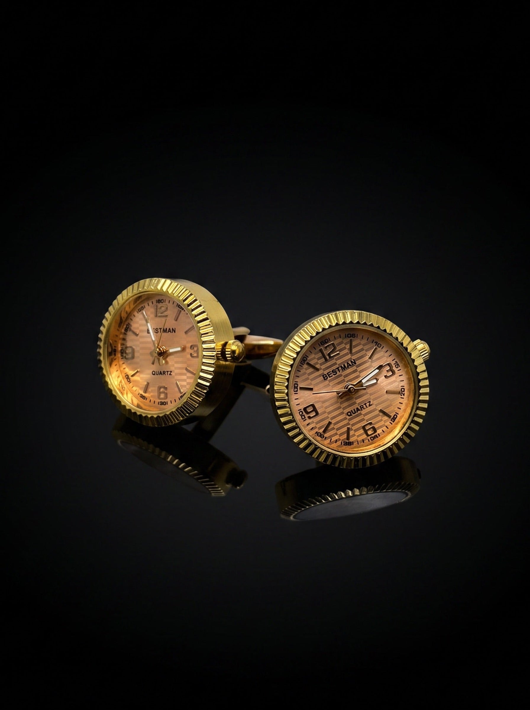 Gold-Tone Peach Dial Watch Cufflinks