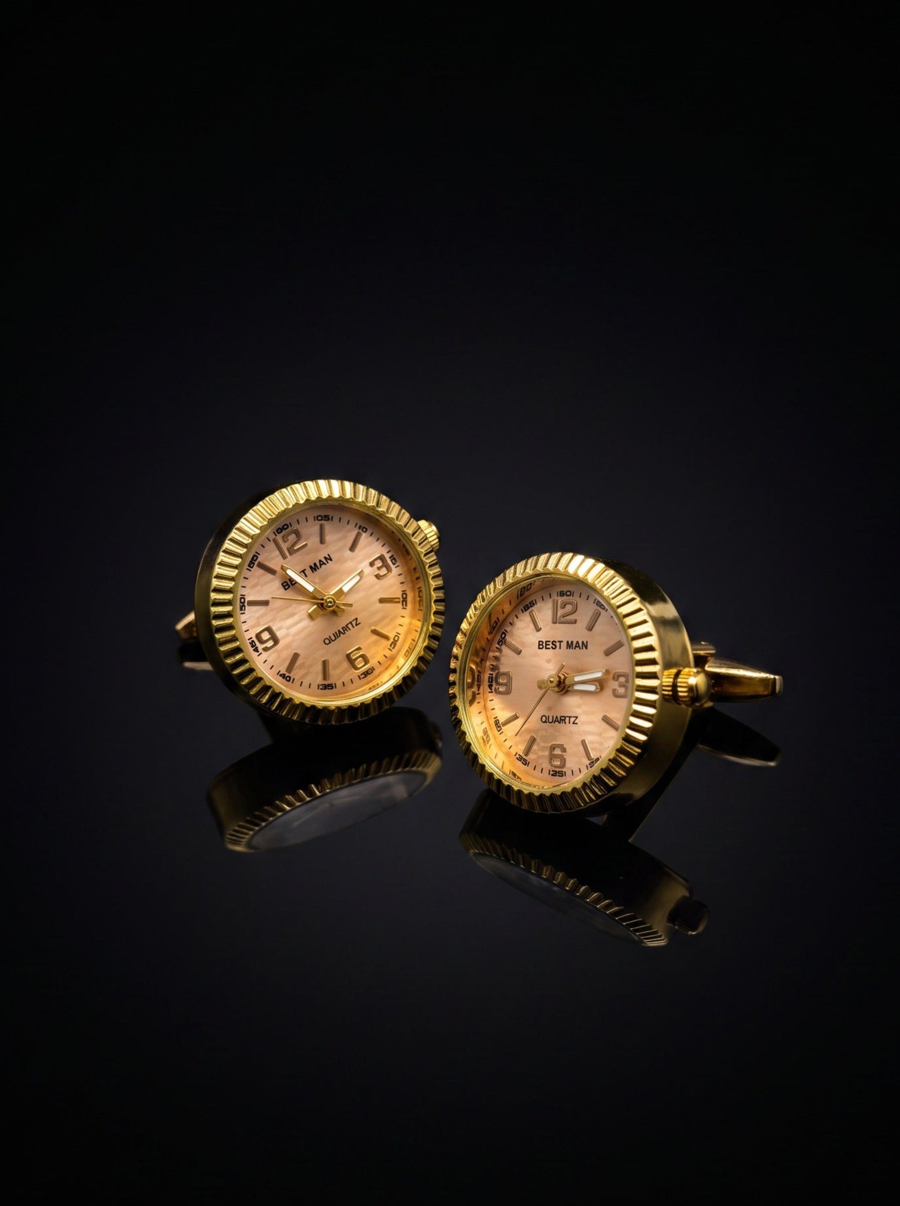 Gold-Tone Peach Dial Watch Cufflinks