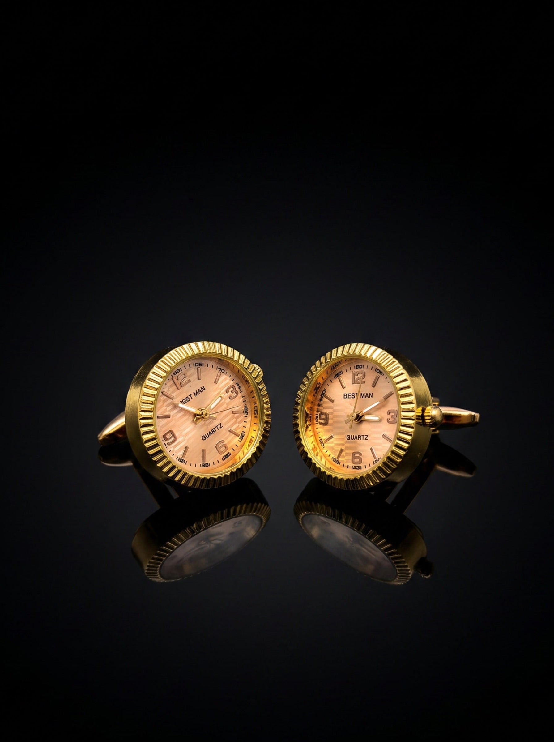 Gold-Tone Peach Dial Watch Cufflinks