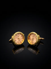 Gold-Tone Peach Dial Watch Cufflinks
