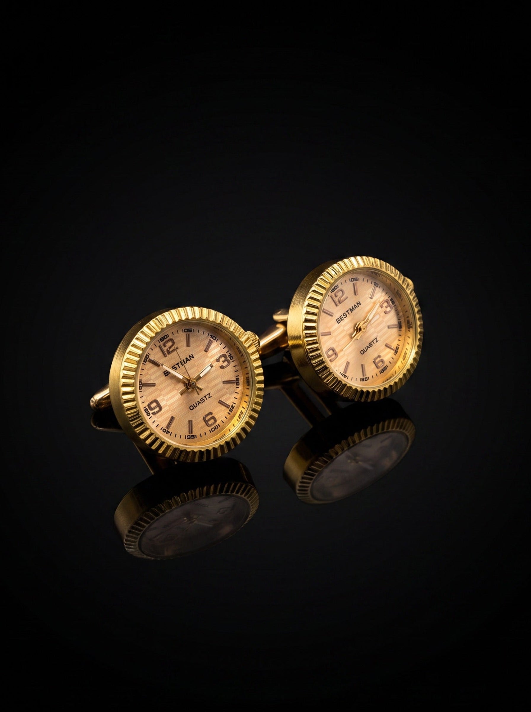 Gold-Tone Peach Dial Watch Cufflinks