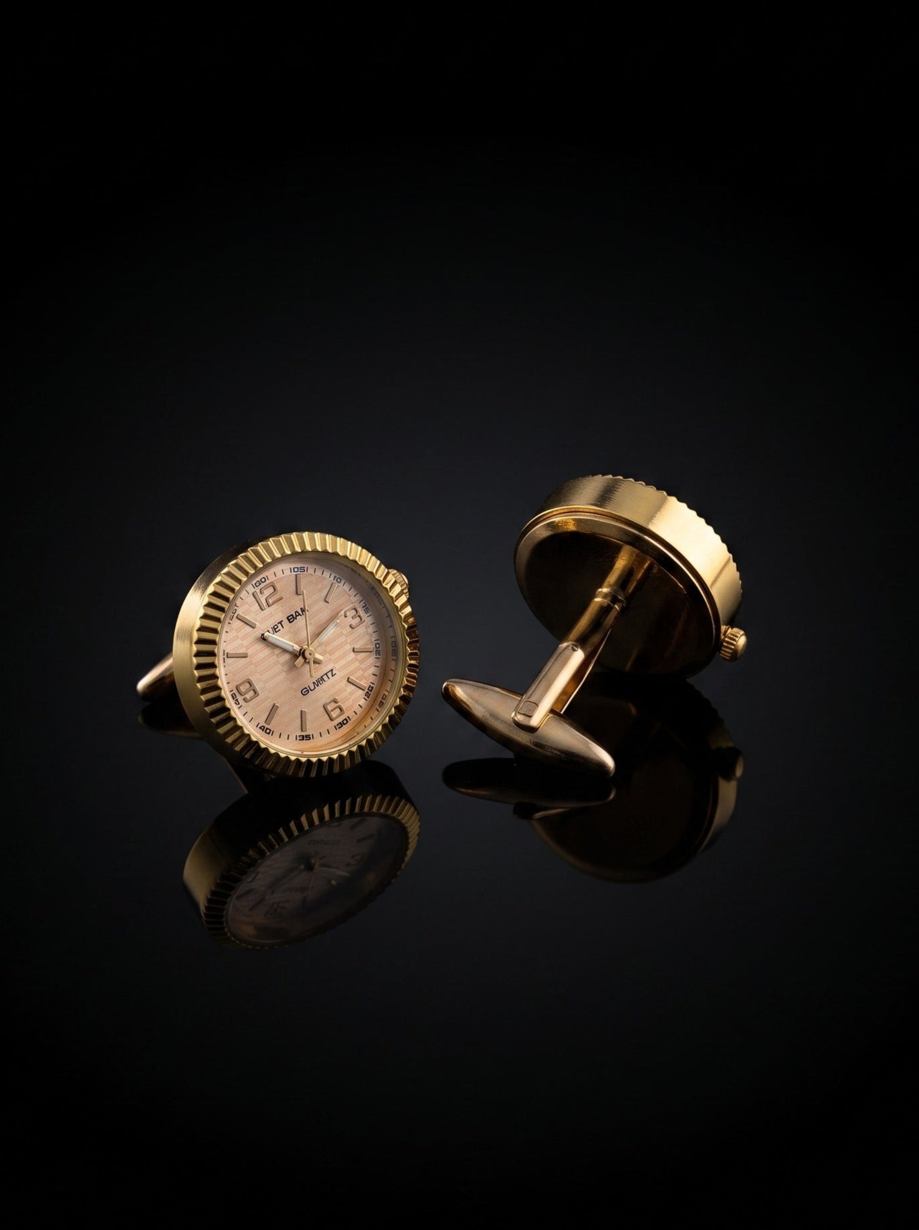 Gold-Tone Peach Dial Watch Cufflinks