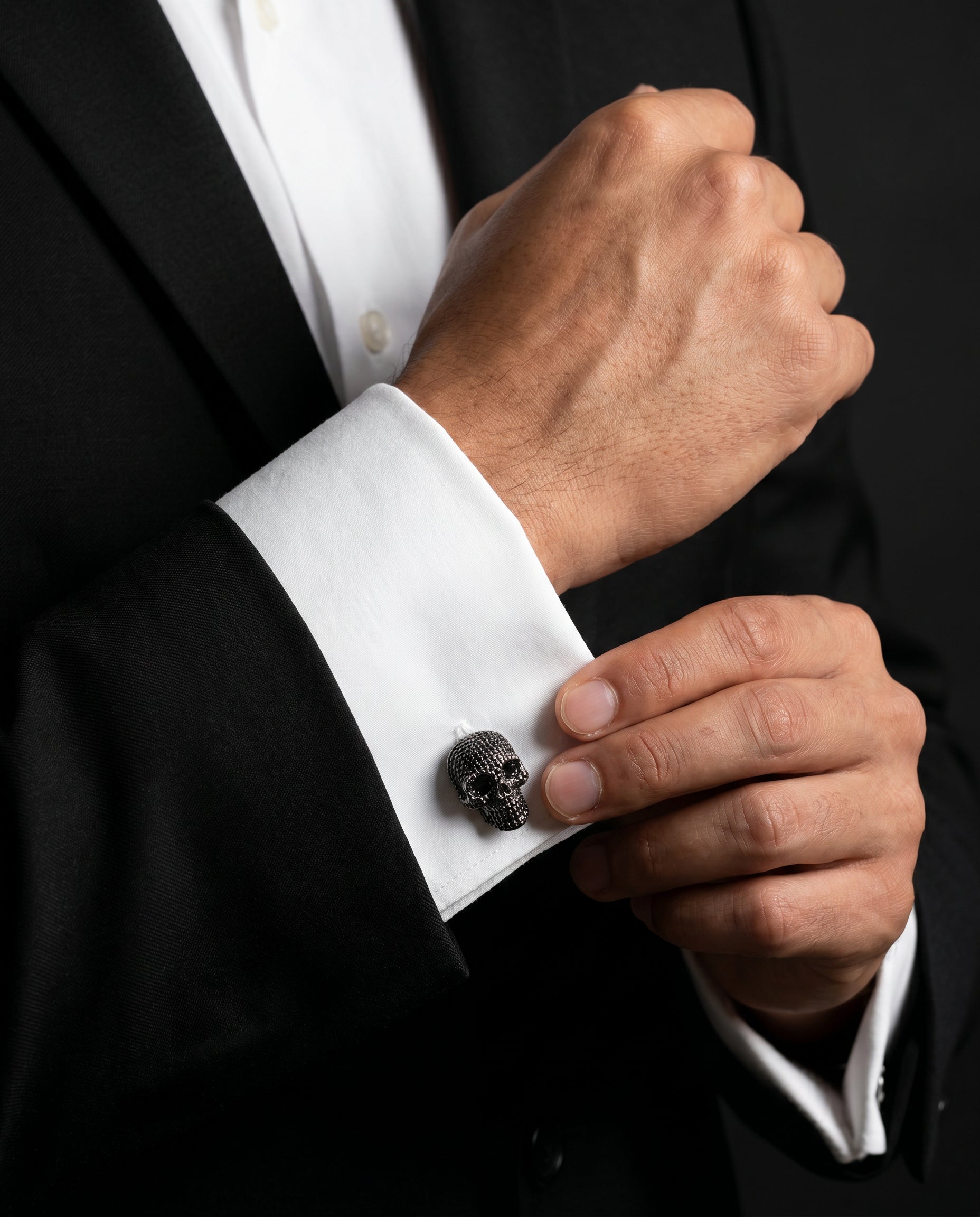 Gothic Skull Cufflinks by Tivaaro - worn on cuff