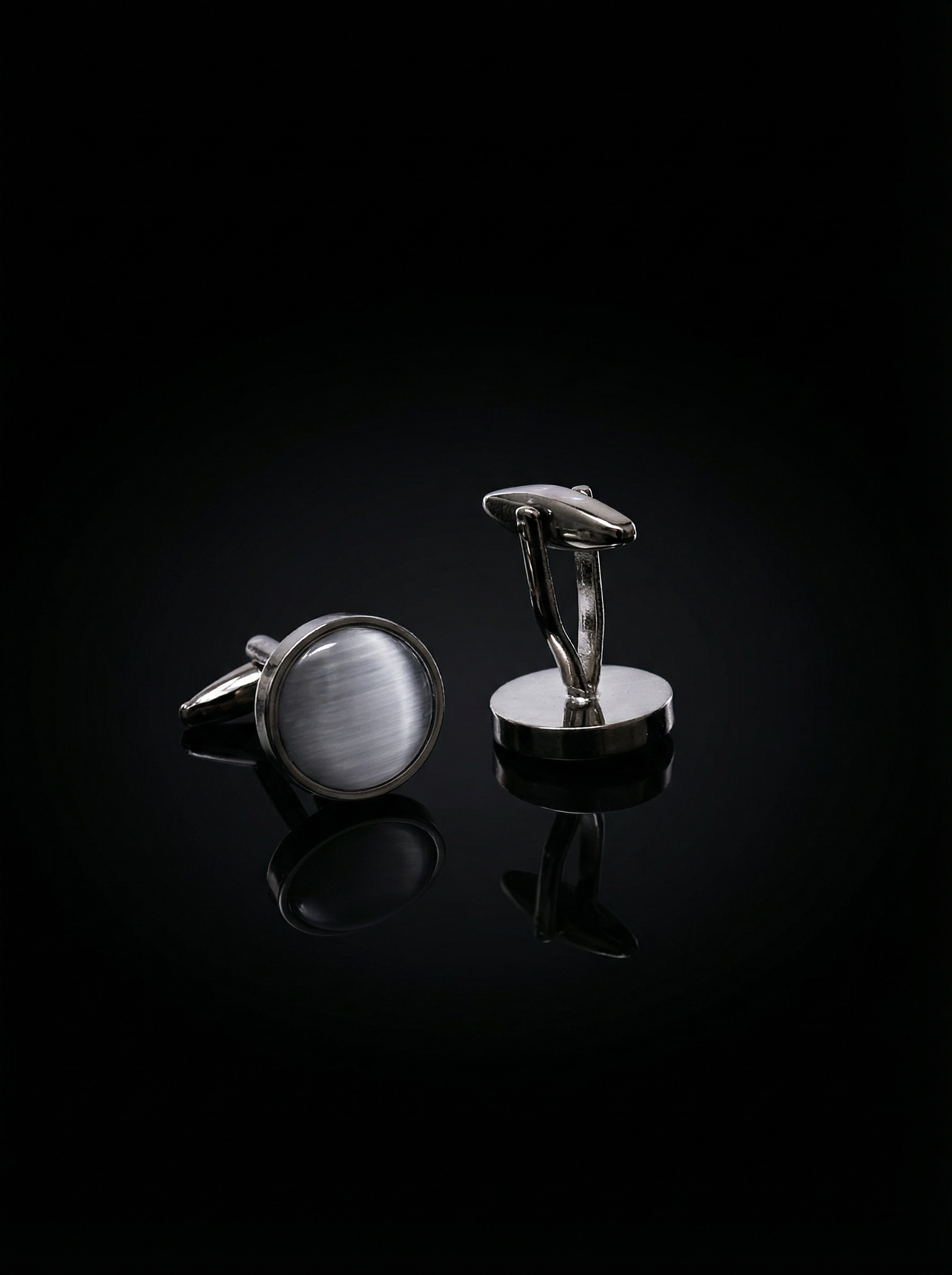 Grey Textured Stone Cufflinks Tivaaro