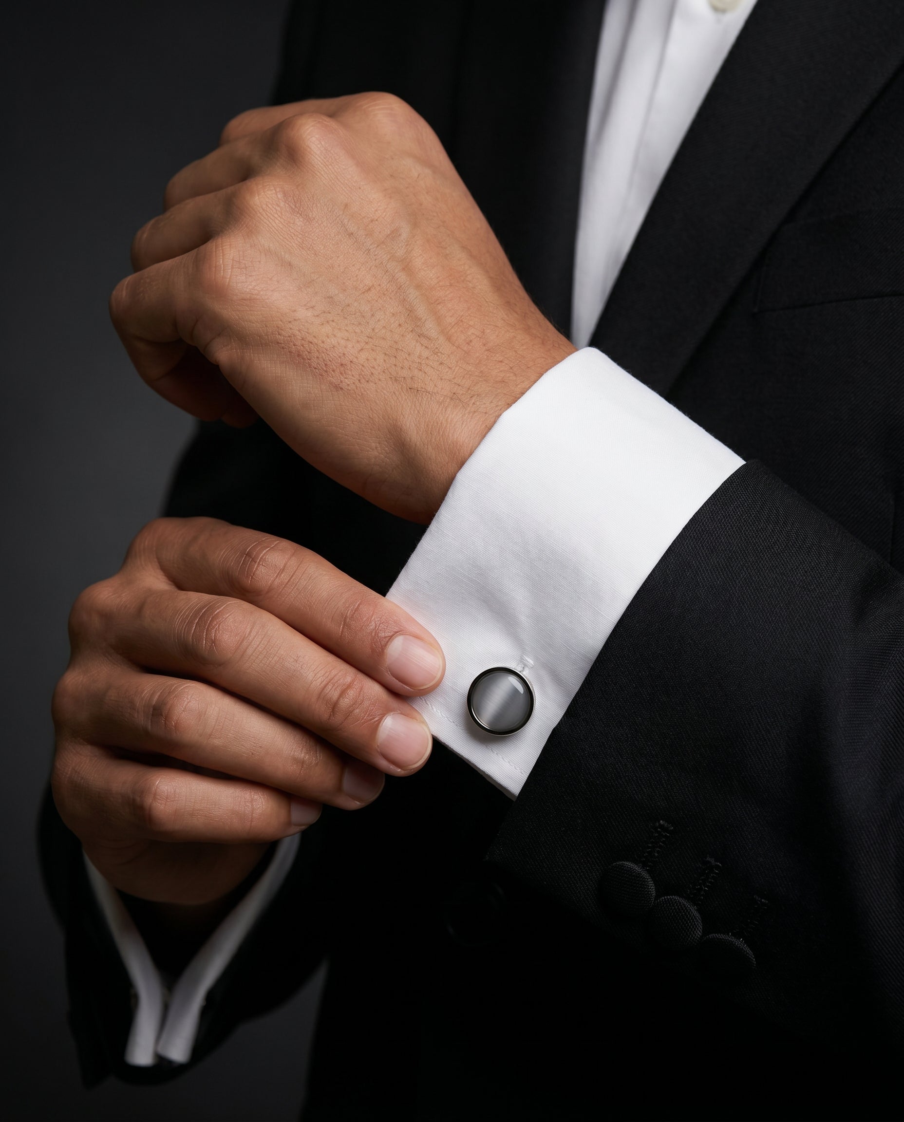 Grey Textured Gemstone-Style Cufflinks by Tivaaro